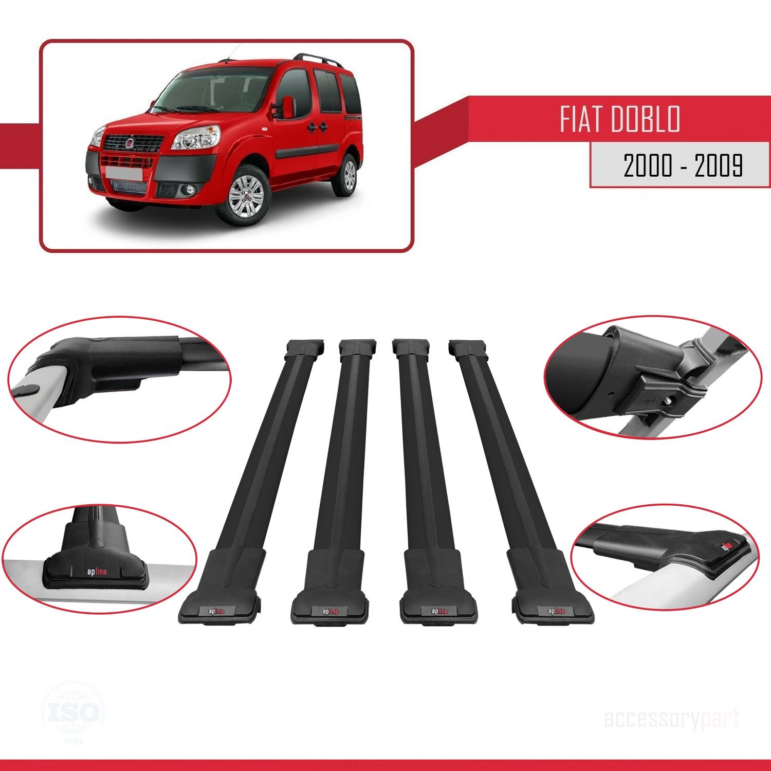 Fiat Doblo 2000-2009 Arası ile uyumlu FLY Model Ara Atkı Tavan Barı SİYAH 4 ADET BAR