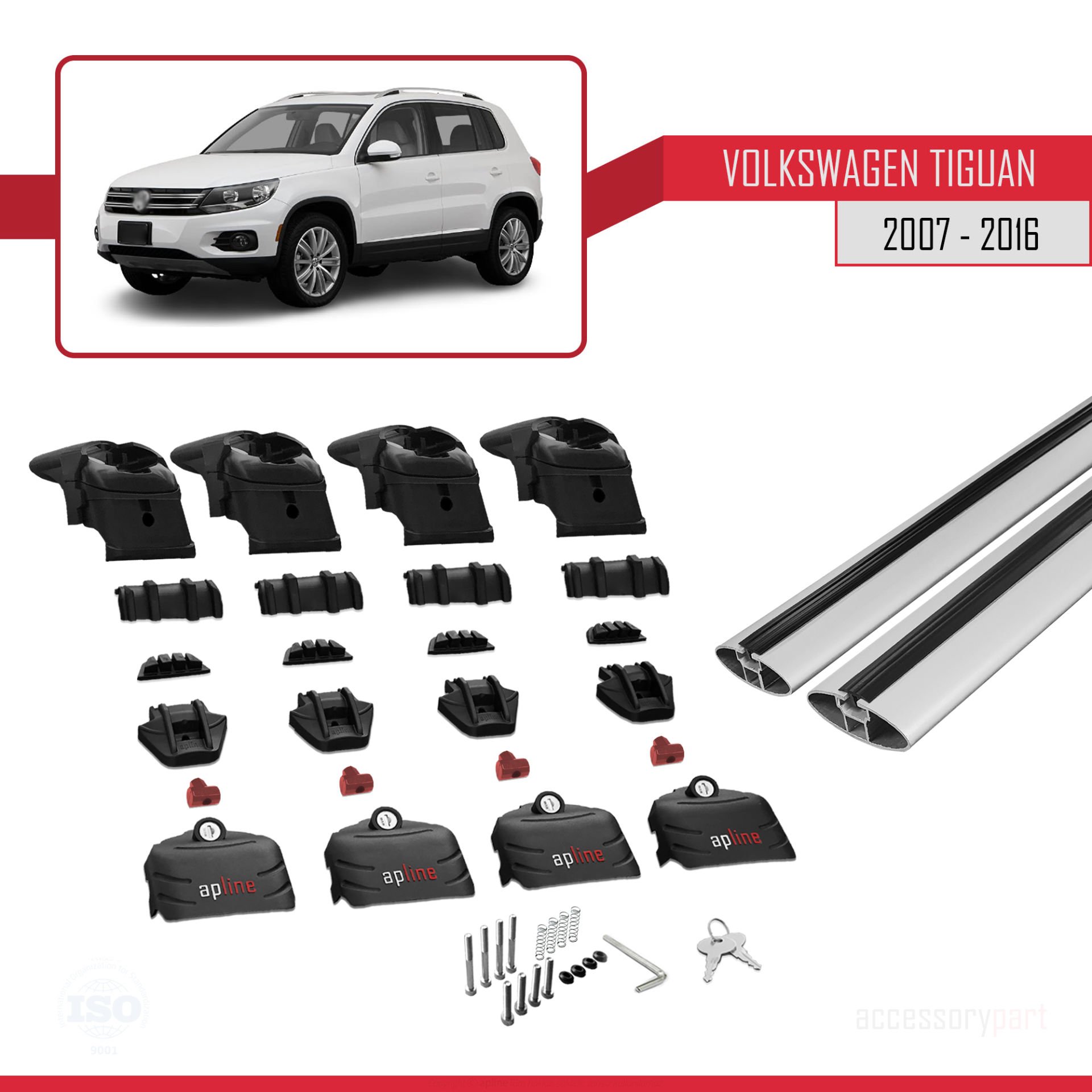 Volkswagen Tiguan 2007-2016 Arası ile uyumlu ACE-2 Ara Atkı Tavan Barı GRİ