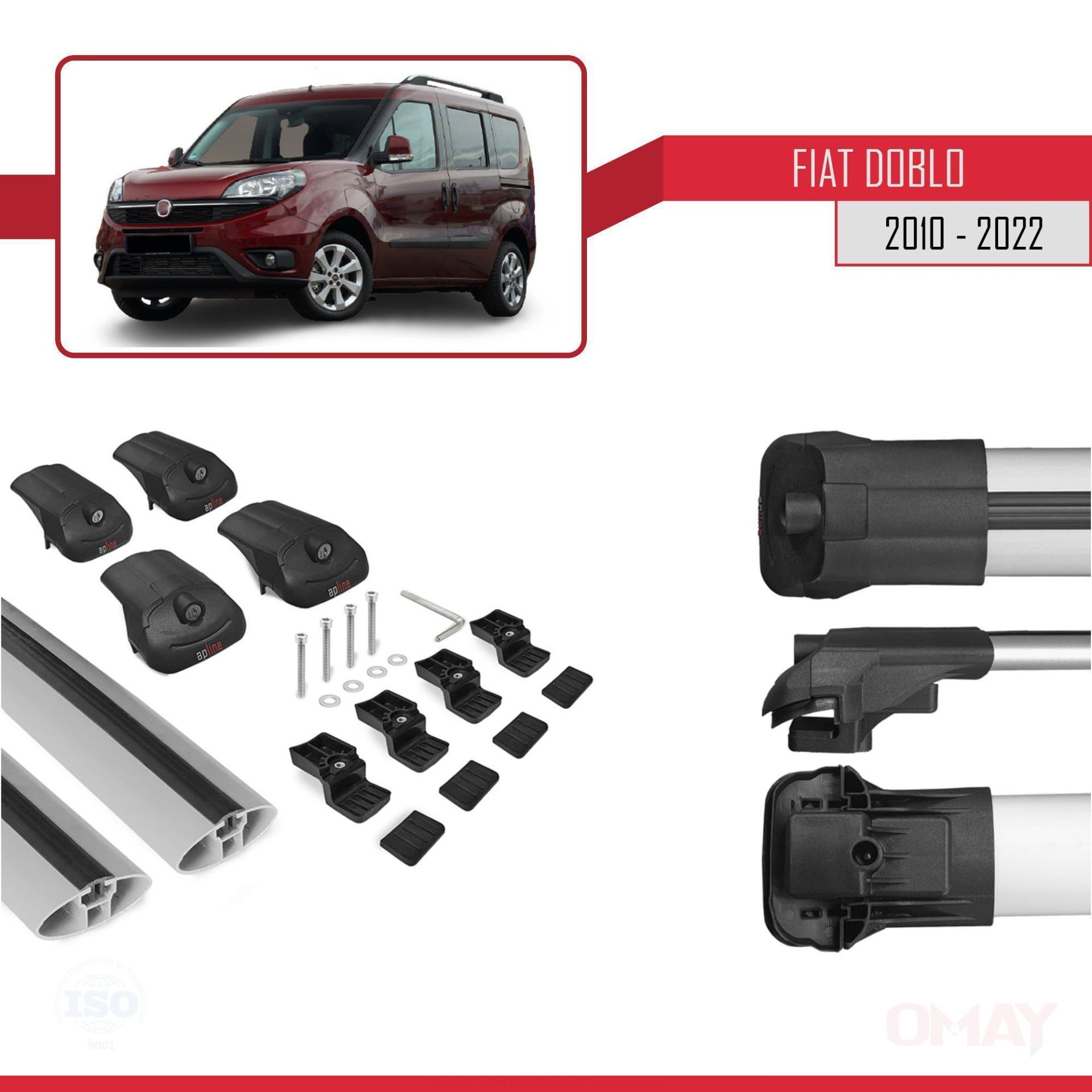 Fiat Doblo 2010-2022 Arası ile uyumlu ACE-1 Ara Atkı Tavan Barı GRİ
