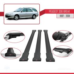 Peugeot 306 Estate 1997-2001 Arası ile uyumlu FLY Model Ara Atkı Tavan Barı SİYAH 3 ADET BAR