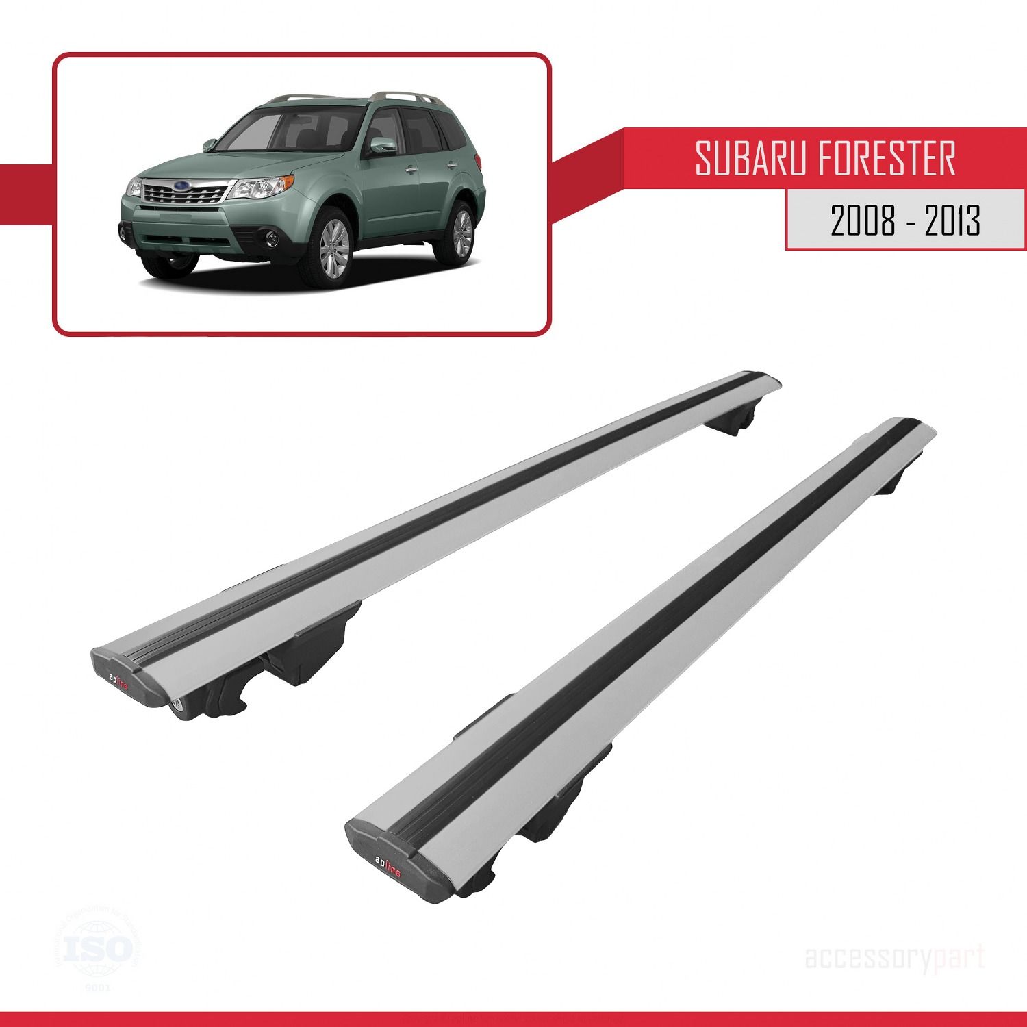 Subaru Forester 2008-2013 Arası ile uyumlu HOOK Model Anahtar Kilitli Ara Atkı Tavan Barı GRİ