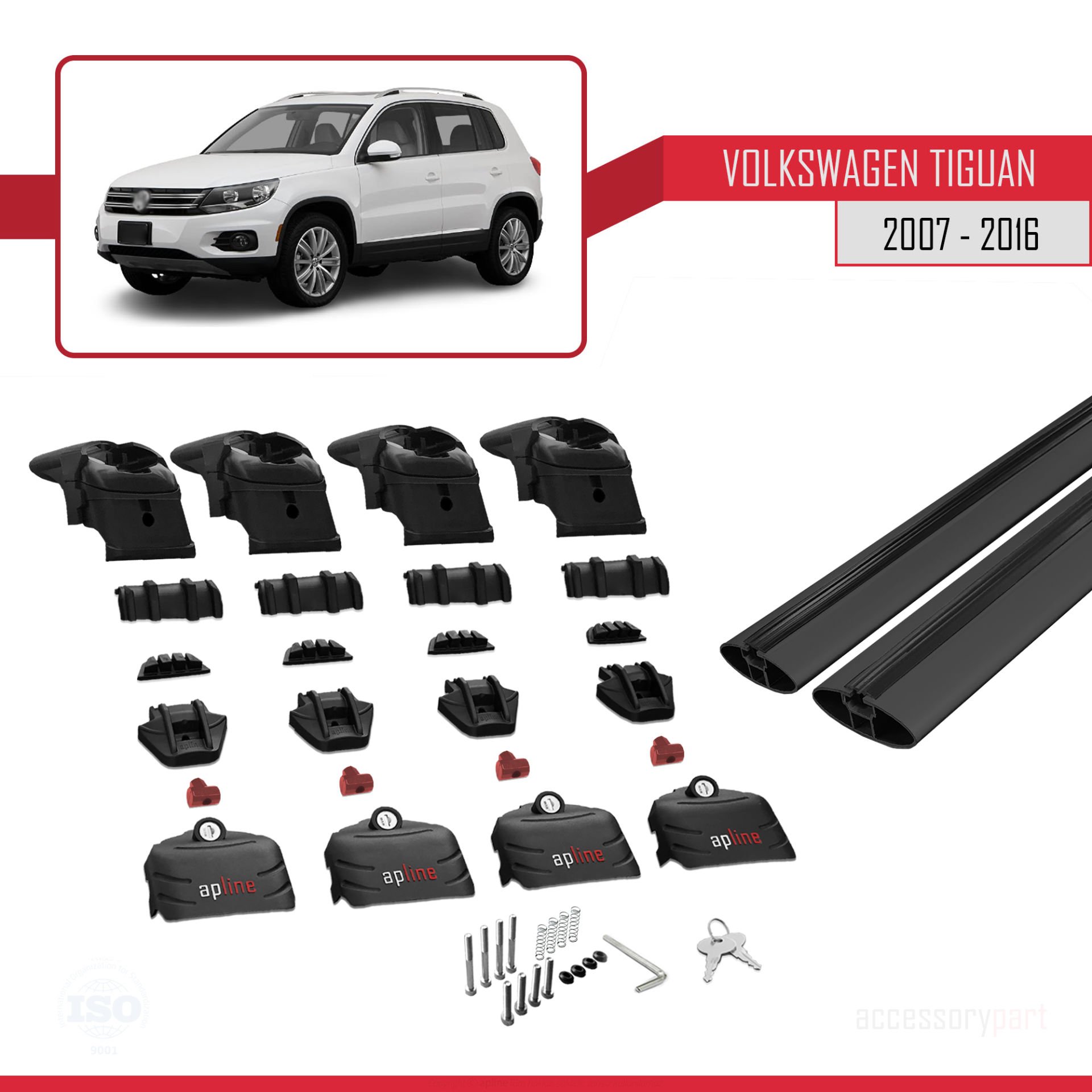Volkswagen Tiguan 2007-2016 Arası ile uyumlu ACE-2 Ara Atkı Tavan Barı SİYAH