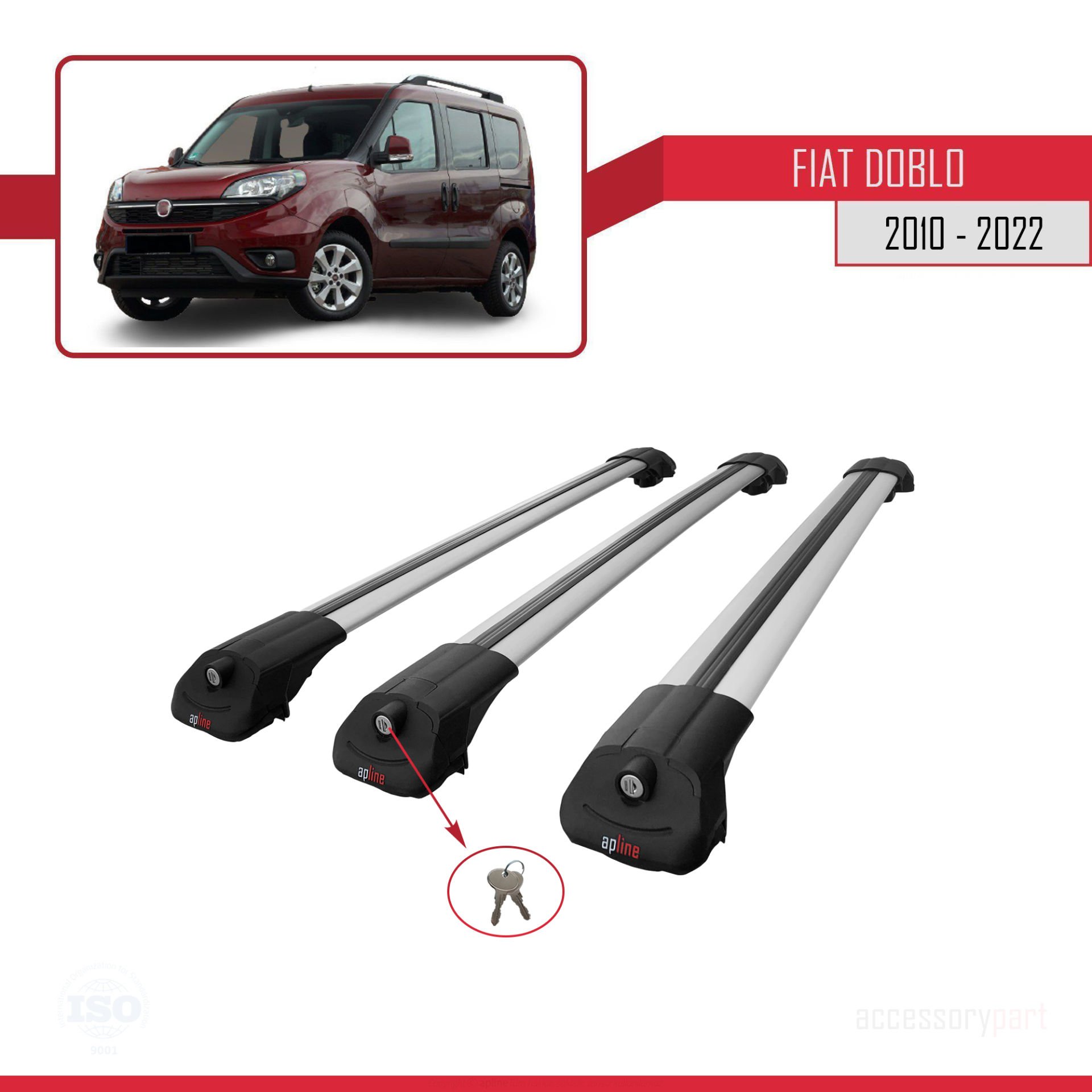 Fiat Doblo 2010-2022 Arası ile uyumlu ACE-1 Ara Atkı Tavan Barı GRİ 3 ADET BAR