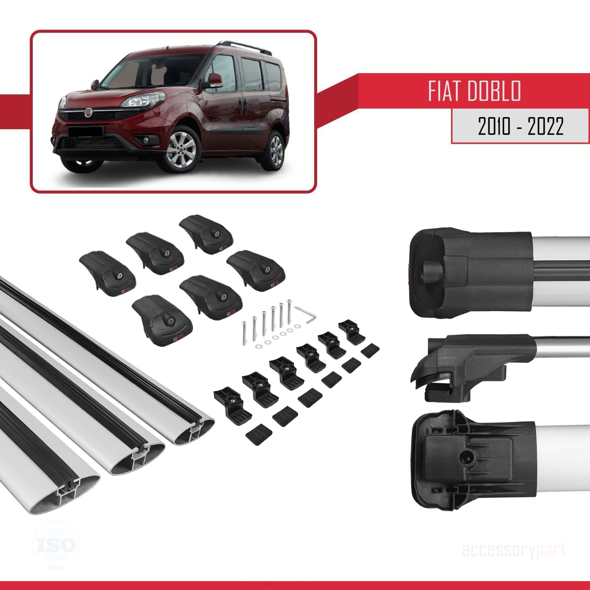 Fiat Doblo 2010-2022 Arası ile uyumlu ACE-1 Ara Atkı Tavan Barı GRİ 3 ADET BAR