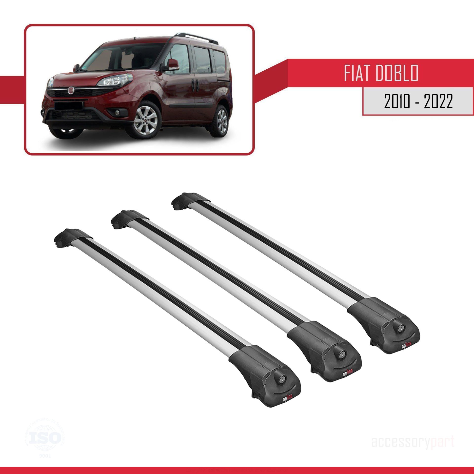 Fiat Doblo 2010-2022 Arası ile uyumlu ACE-1 Ara Atkı Tavan Barı GRİ 3 ADET BAR