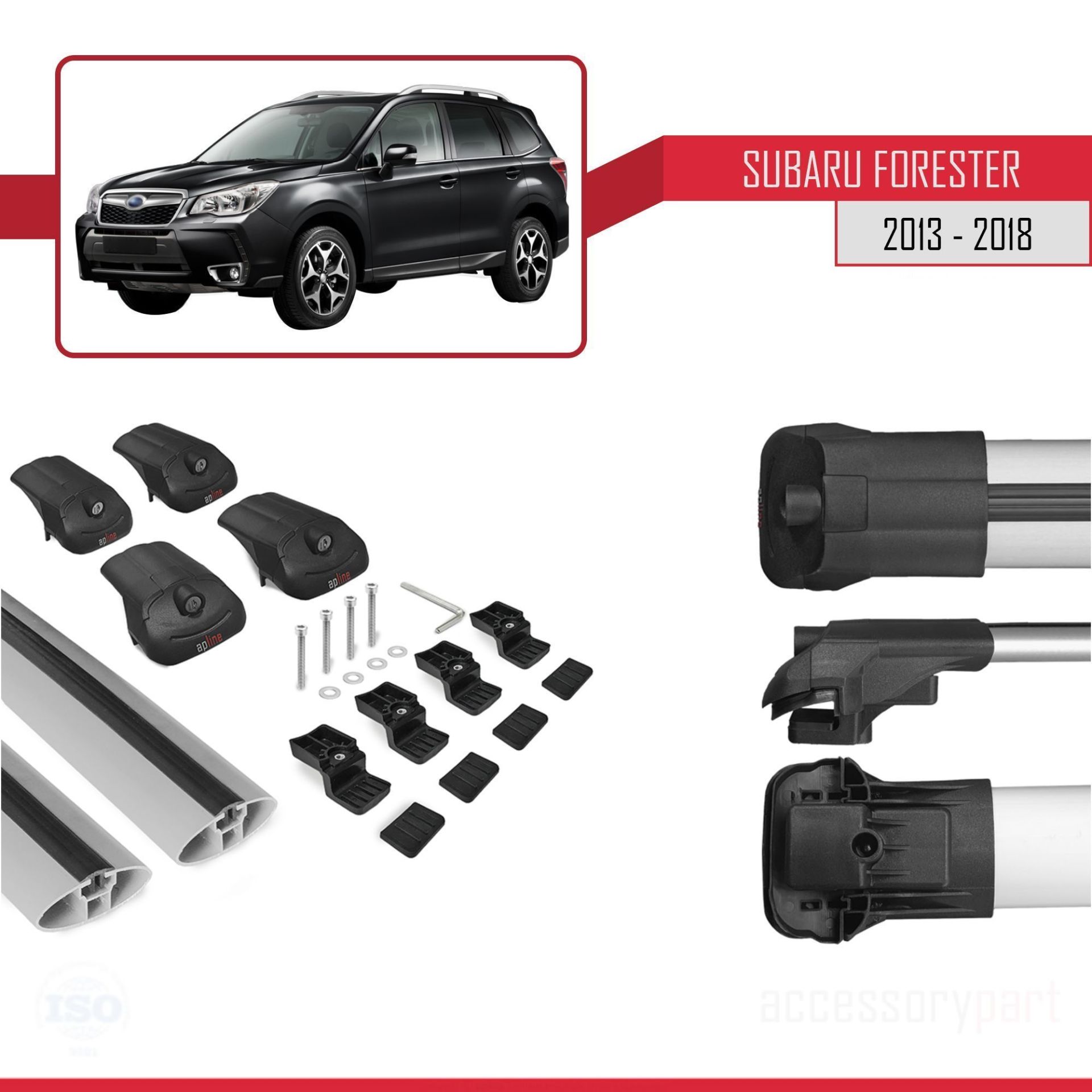 Subaru Forester 2013-2018 Arası ile uyumlu ACE-1 Ara Atkı Tavan Barı GRİ