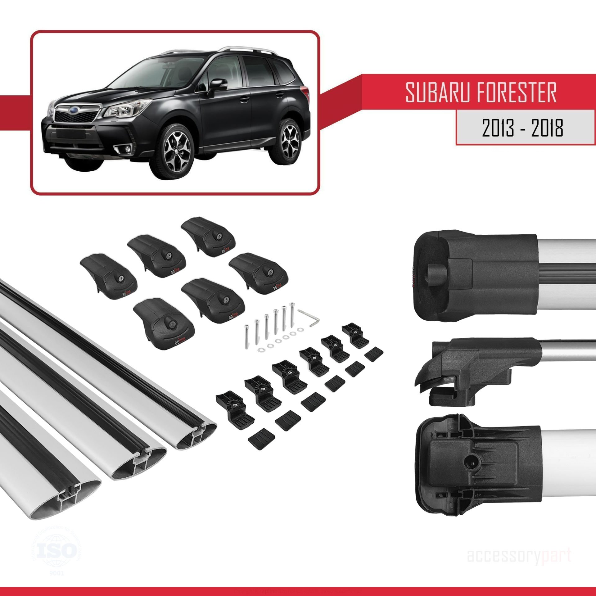 Subaru Forester 2013-2018 Arası ile uyumlu ACE-1 Ara Atkı Tavan Barı GRİ 3 ADET BAR