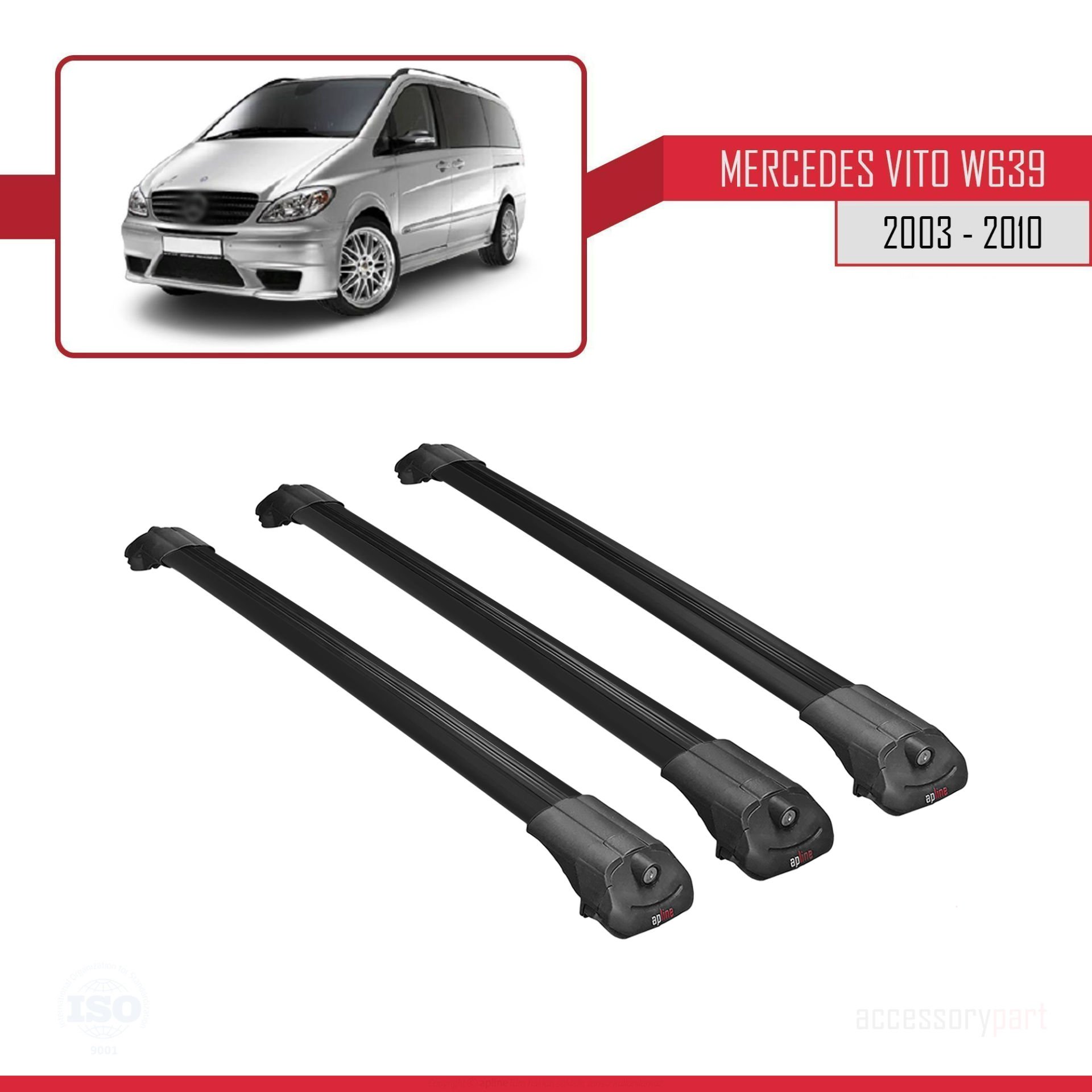 Mercedes Vito (W639) 2003-2010 Arası ile uyumlu ACE-1 Ara Atkı Tavan Barı SİYAH 3 ADET BAR