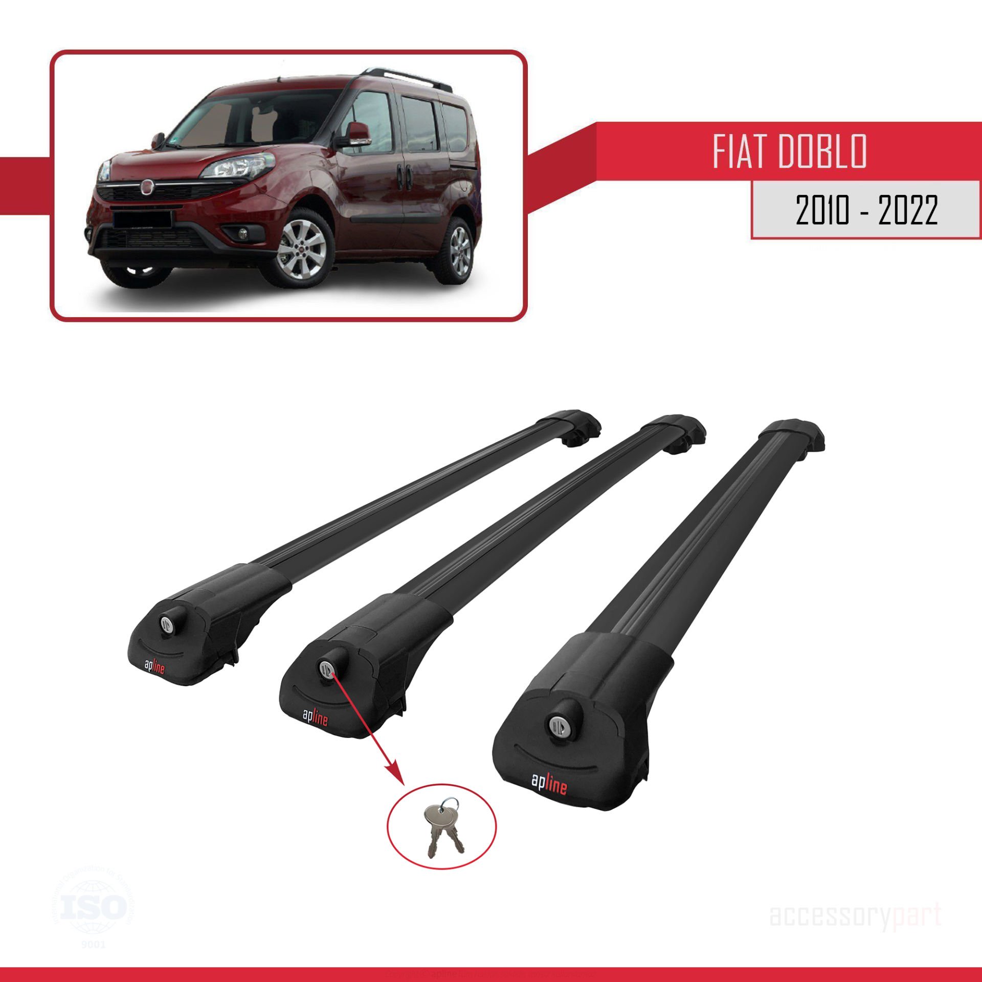 Fiat Doblo 2010-2022 Arası ile uyumlu ACE-1 Ara Atkı Tavan Barı SİYAH 3 ADET BAR