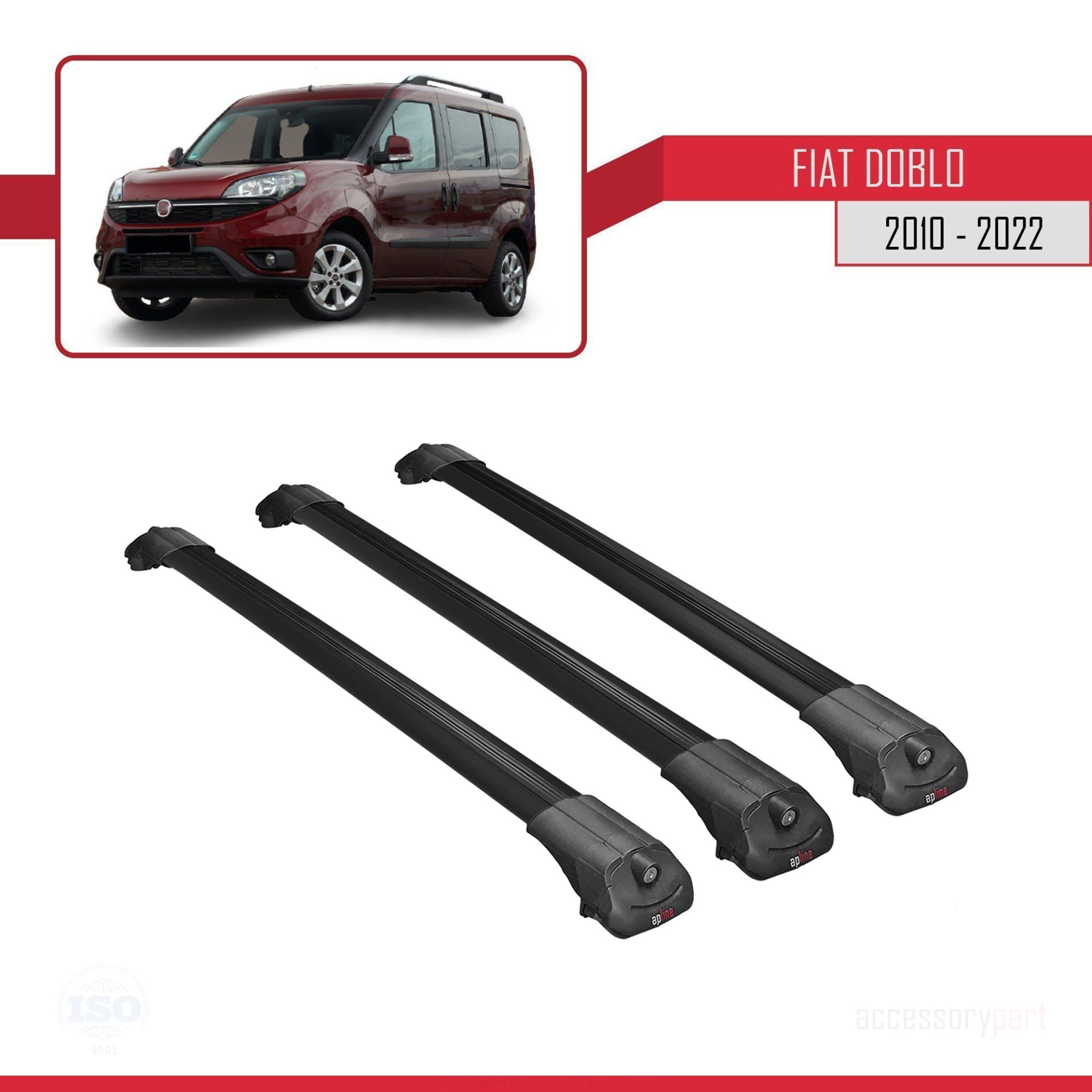 Fiat Doblo 2010-2022 Arası ile uyumlu ACE-1 Ara Atkı Tavan Barı SİYAH 3 ADET BAR