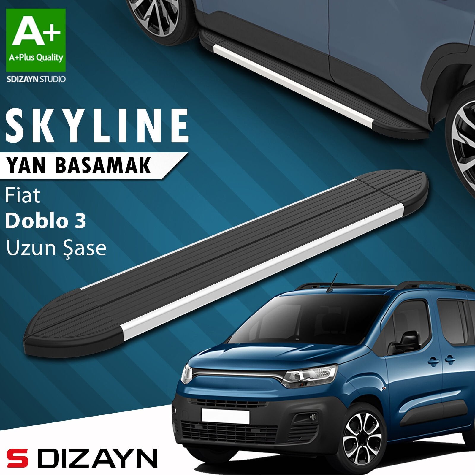 S-Dizayn Fiat Doblo 3 Uzun Şase Skyline Aluminyum Yan Basamak 213 Cm 2023 Üzeri A+ Kalite