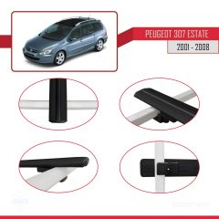 Peugeot 307 ESTATE 2001-2008 Arası ile uyumlu Basic Model Ara Atkı Tavan Barı SİYAH 3 ADET