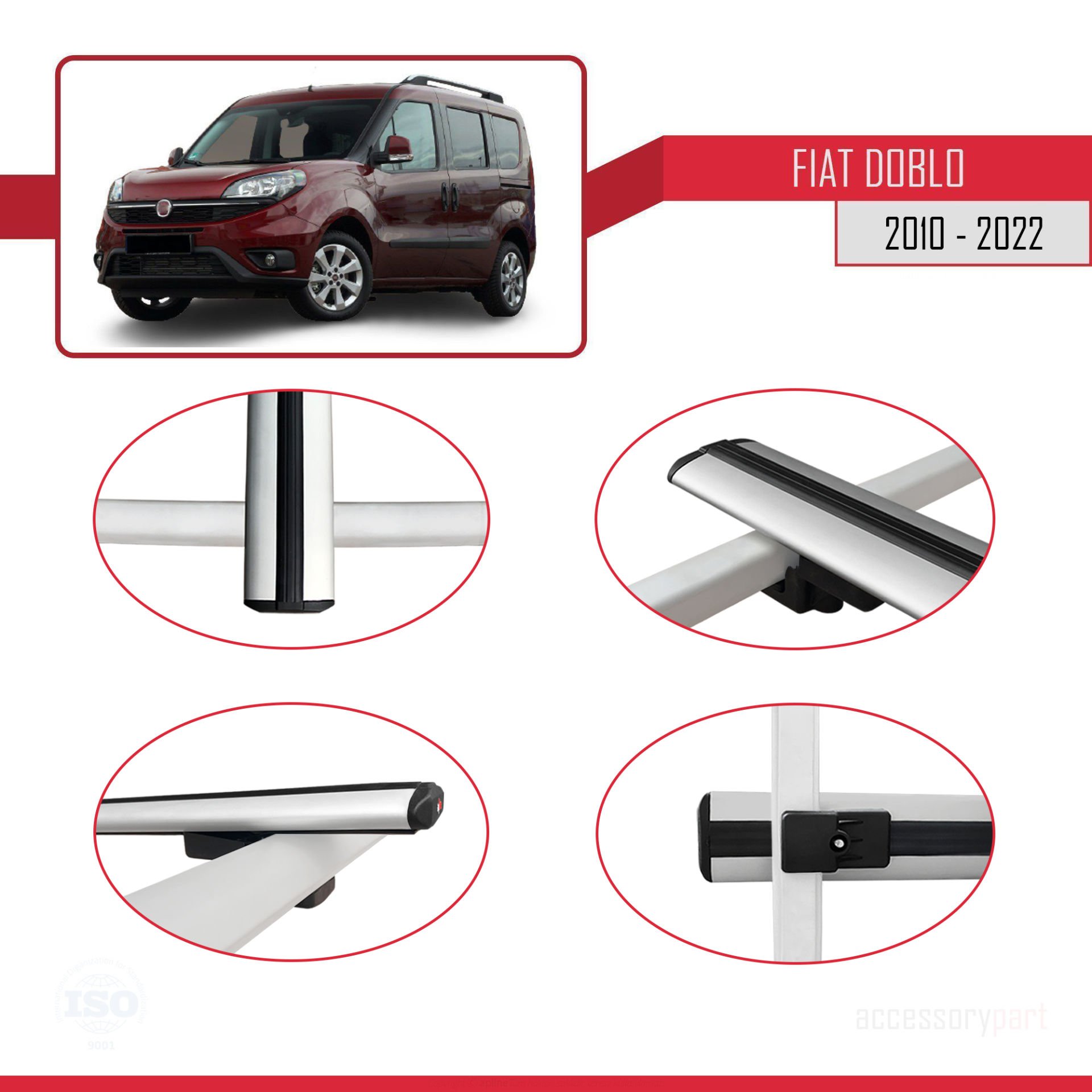 Fiat Doblo 2010-2022 Arası ile uyumlu Basic Model Ara Atkı Tavan Barı GRİ 3 ADET