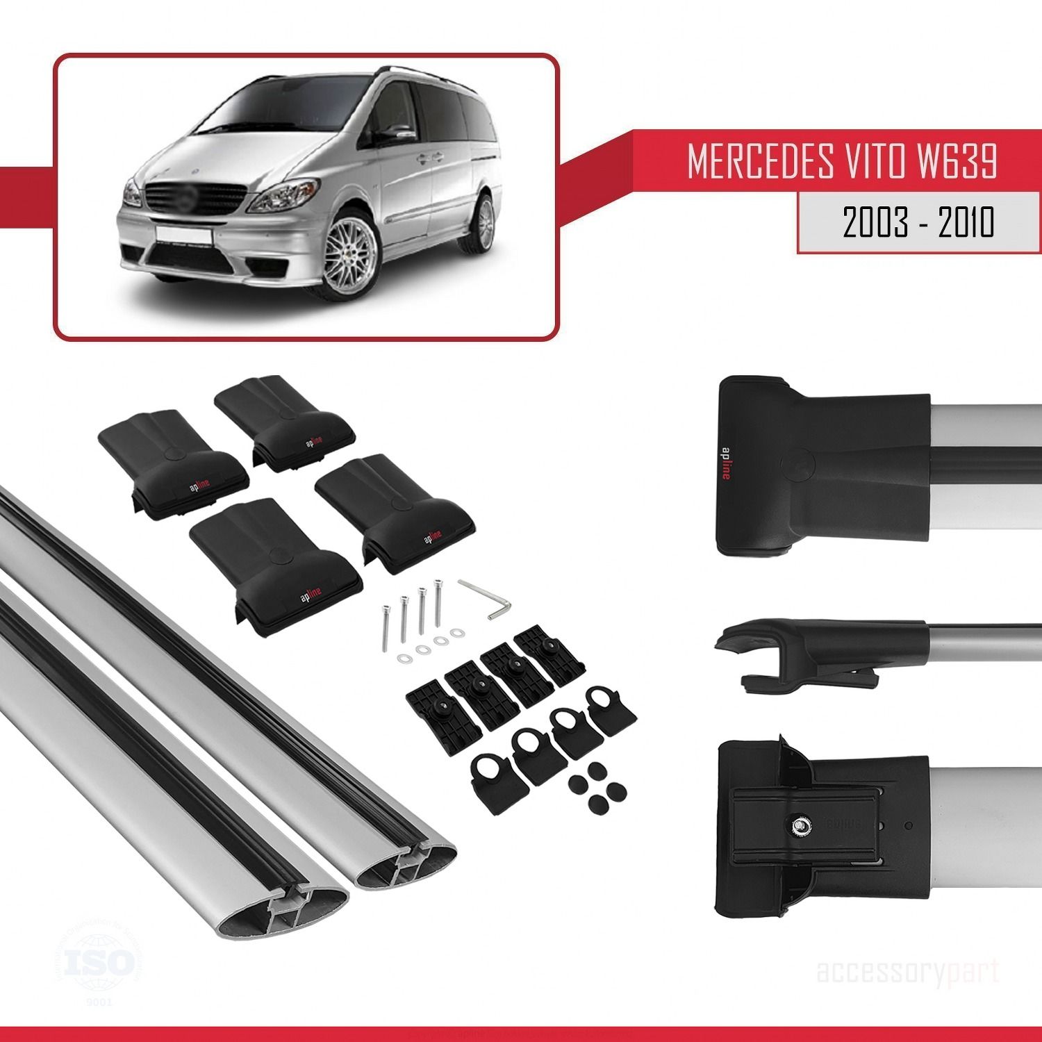 Mercedes Vito (W639) 2003-2010 Arası ile uyumlu FLY Model Ara Atkı Tavan Barı GRİ