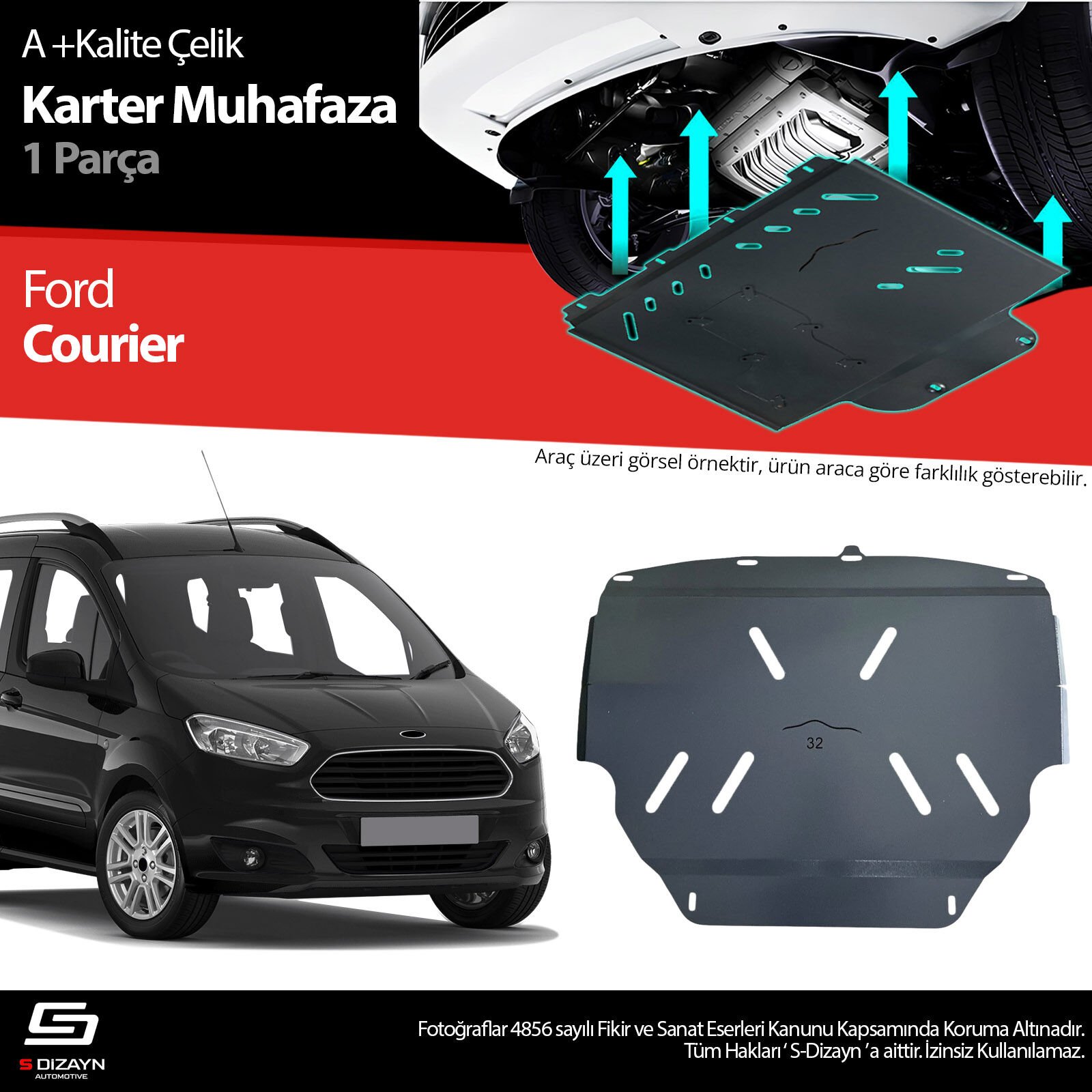 S-Dizayn Ford Courier Çelik Karter Muhafaza Koruma 2018-2023 A+ Kalite