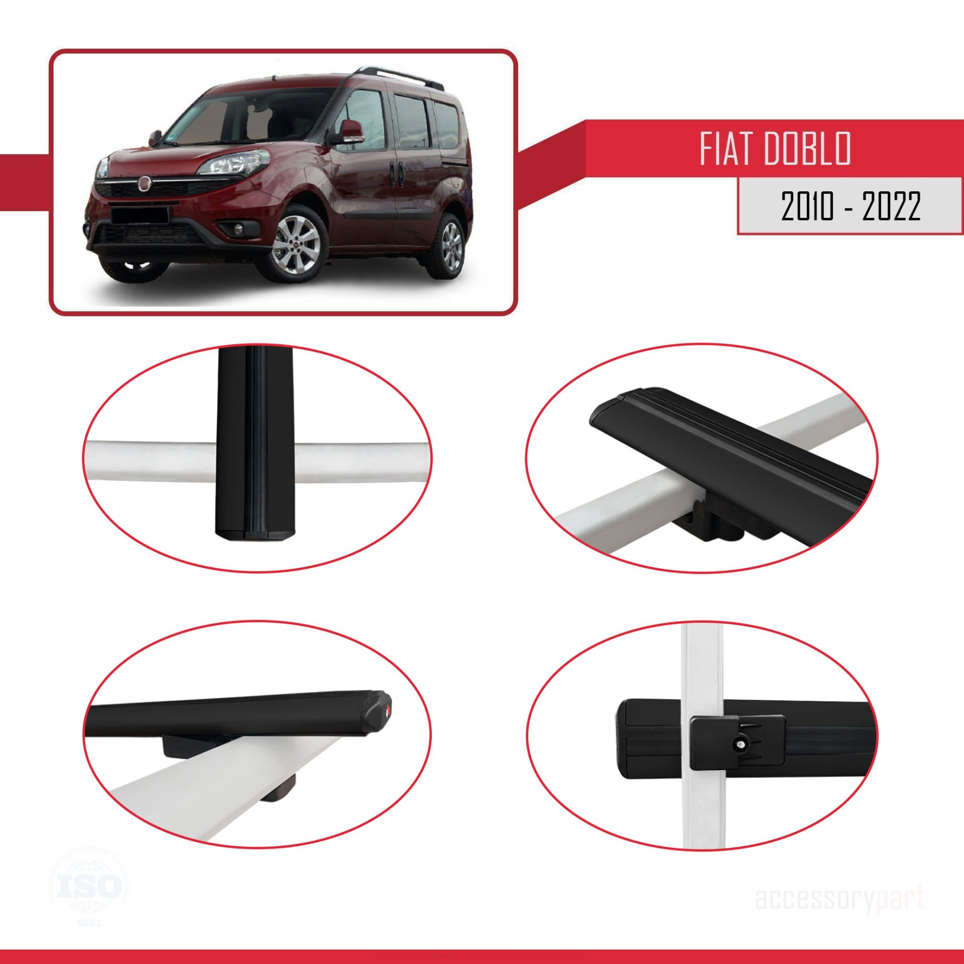 Fiat Doblo 2010-2022 Arası ile uyumlu Basic Model Ara Atkı Tavan Barı SİYAH 3 ADET