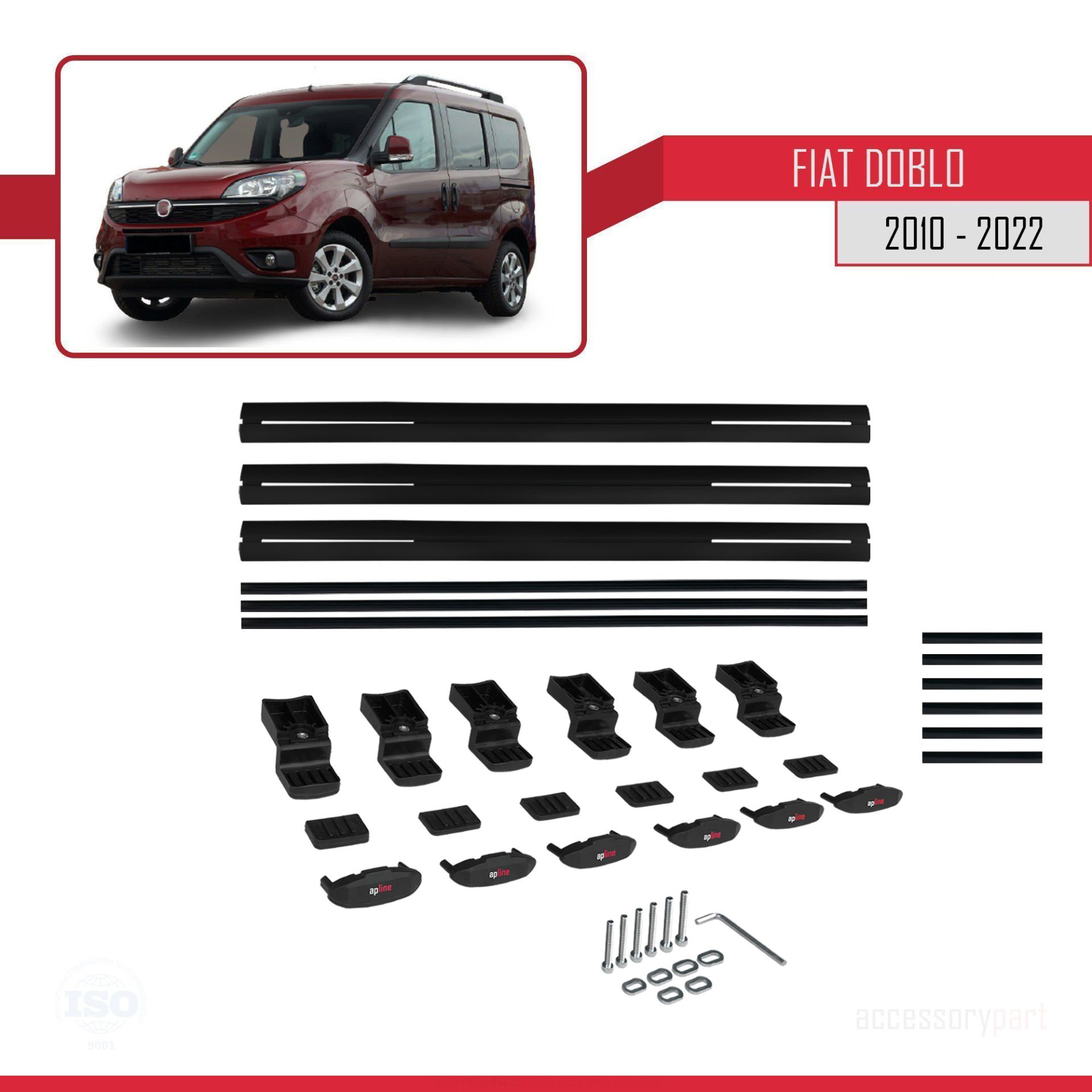 Fiat Doblo 2010-2022 Arası ile uyumlu Basic Model Ara Atkı Tavan Barı SİYAH 3 ADET