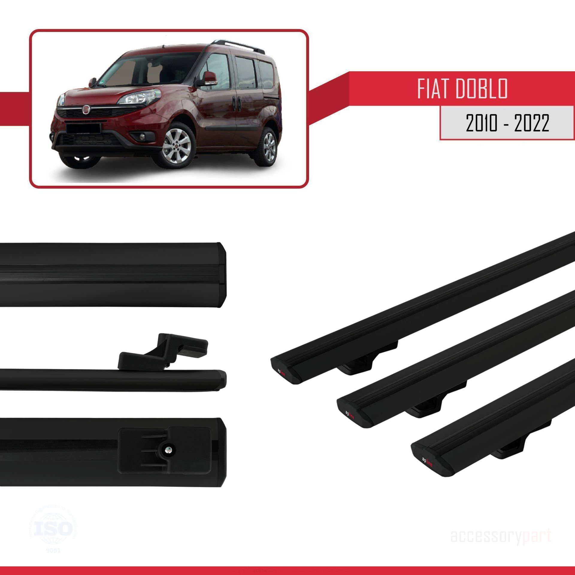 Fiat Doblo 2010-2022 Arası ile uyumlu Basic Model Ara Atkı Tavan Barı SİYAH 3 ADET