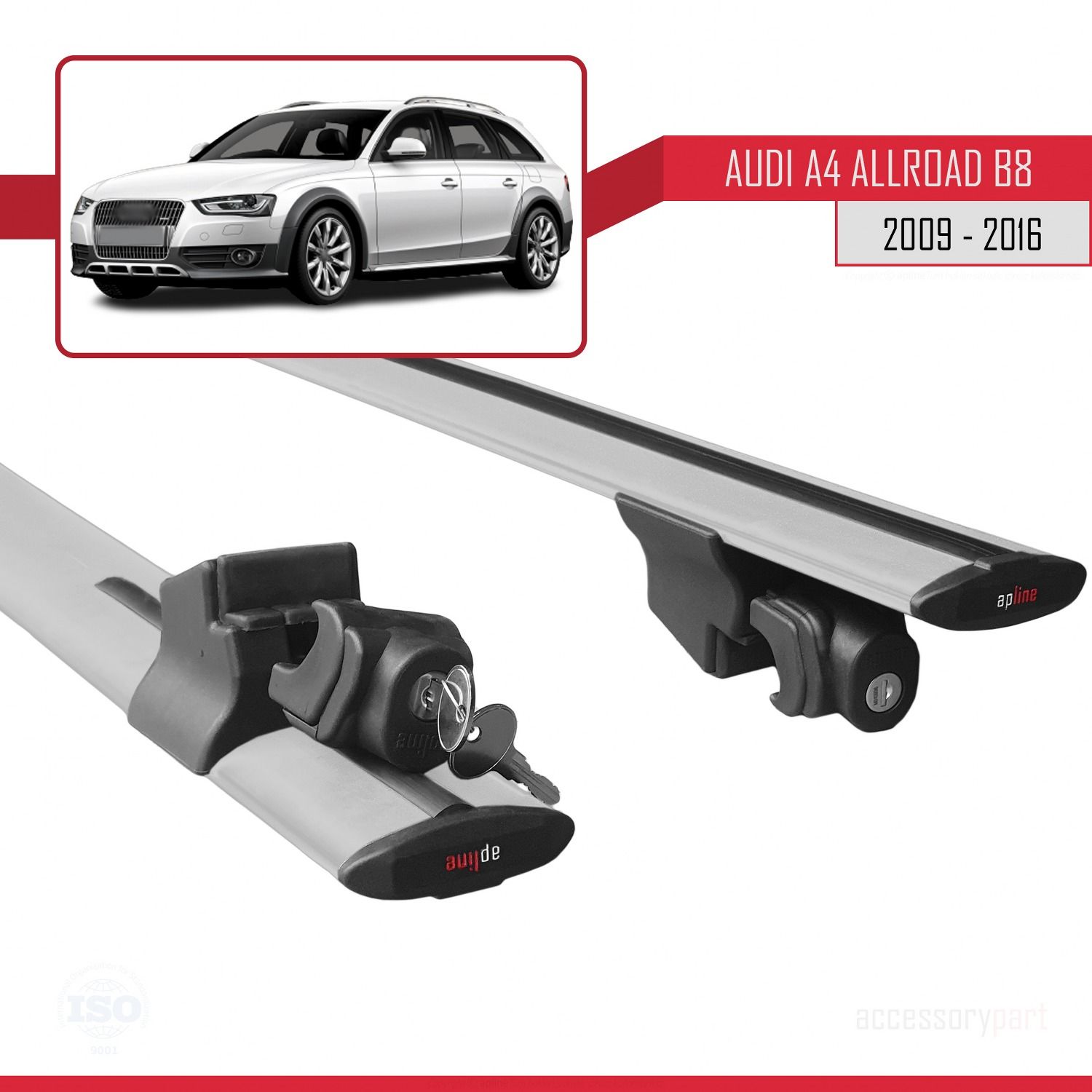 Audi A4 (B8) ALLROAD 2009-2016 Arası ile uyumlu HOOK Model Anahtar Kilitli Ara Atkı Tavan Barı GRİ