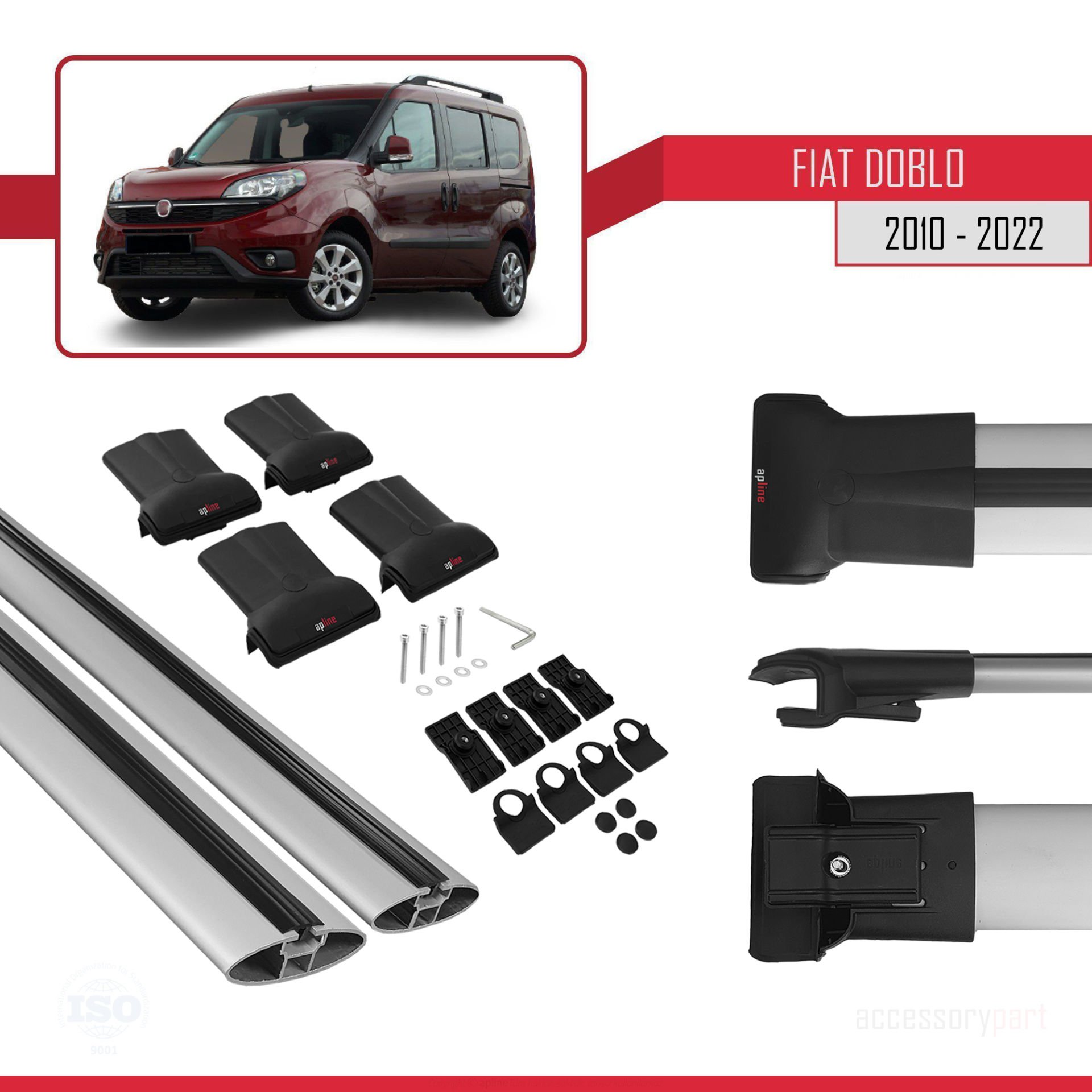 Fiat Doblo 2010-2022 Arası ile uyumlu FLY Model Ara Atkı Tavan Barı GRİ