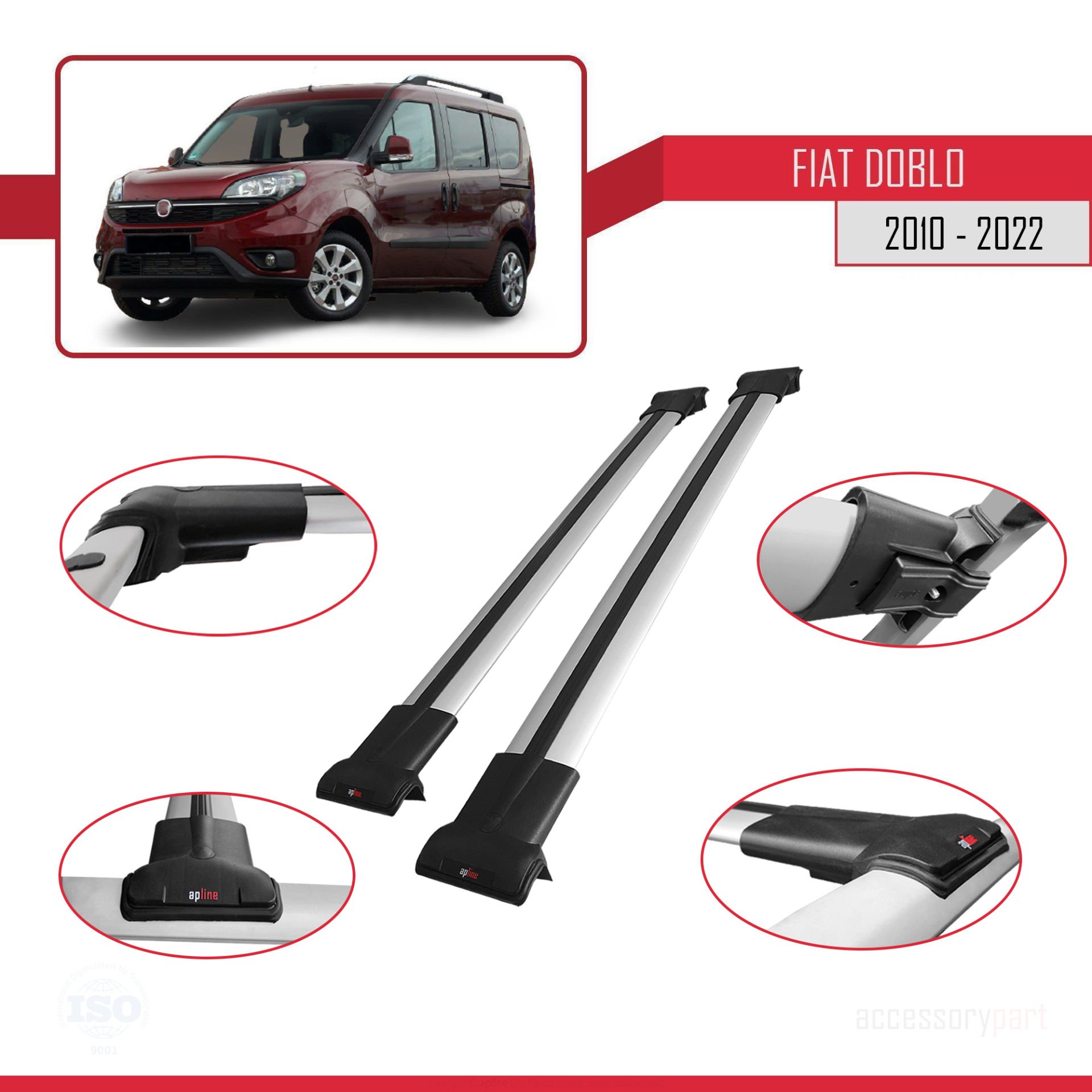 Fiat Doblo 2010-2022 Arası ile uyumlu FLY Model Ara Atkı Tavan Barı GRİ