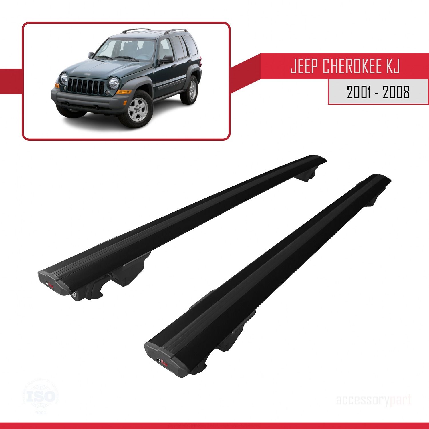 Jeep Cherokee (KJ) 2001-2008 Arası ile uyumlu HOOK Model Anahtar Kilitli Ara Atkı Tavan Barı SİYAH