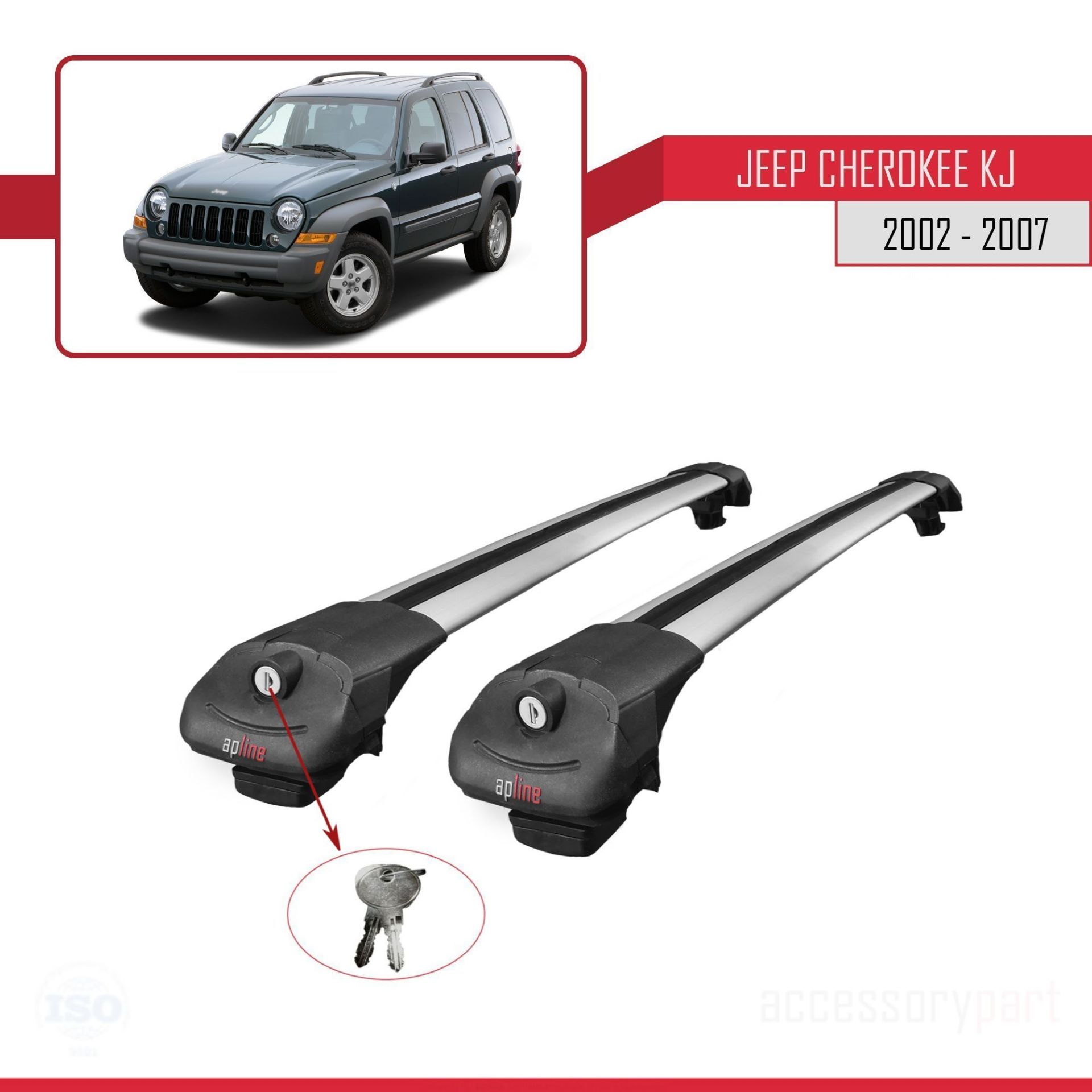 Jeep Cherokee (KJ) 2002-2007 Arası ile uyumlu ACE-1 Ara Atkı Tavan Barı GRİ