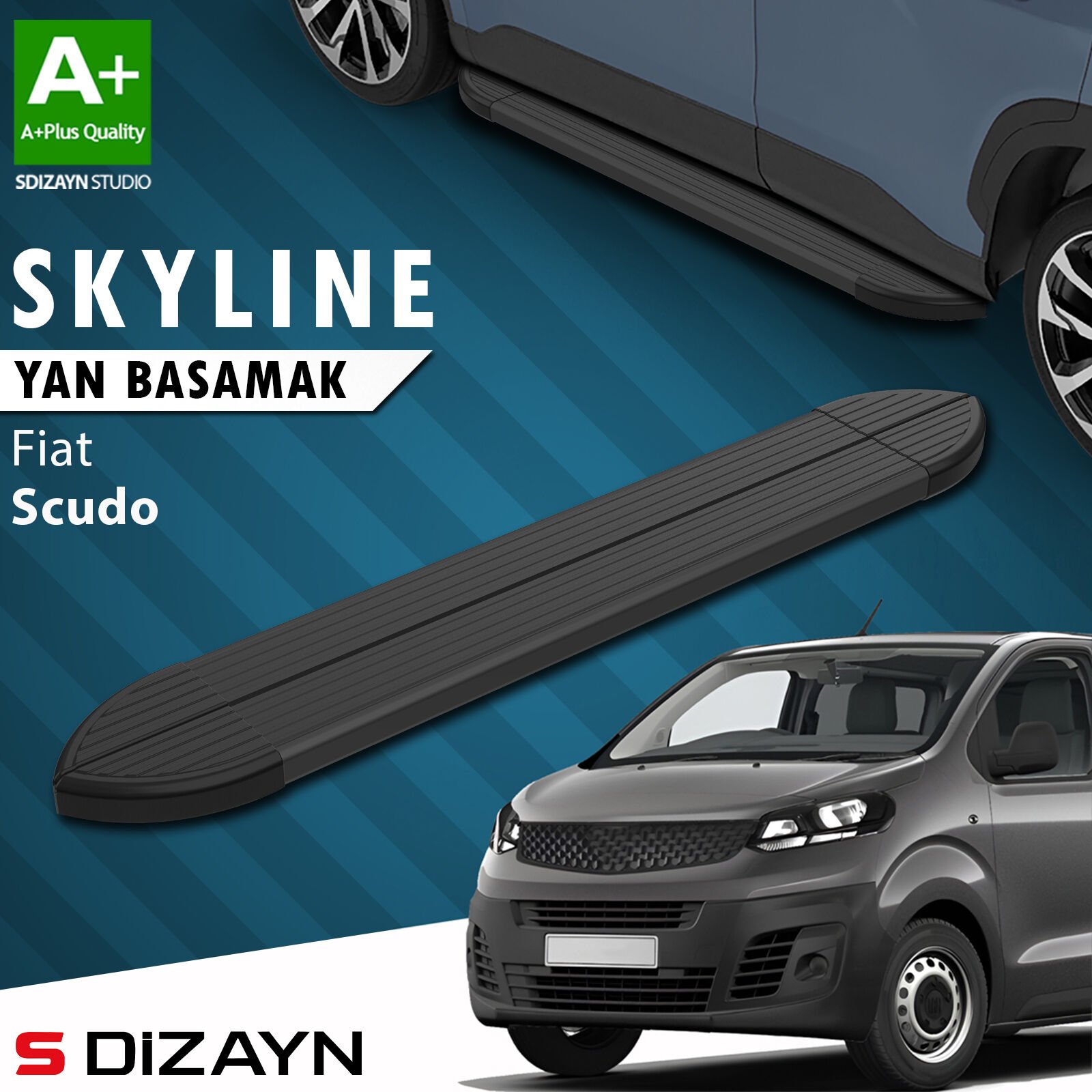 S-Dizayn Fiat Scudo 3 Skyline Siyah Yan Basamak 213 Cm 2020 Üzeri A+ Kalite