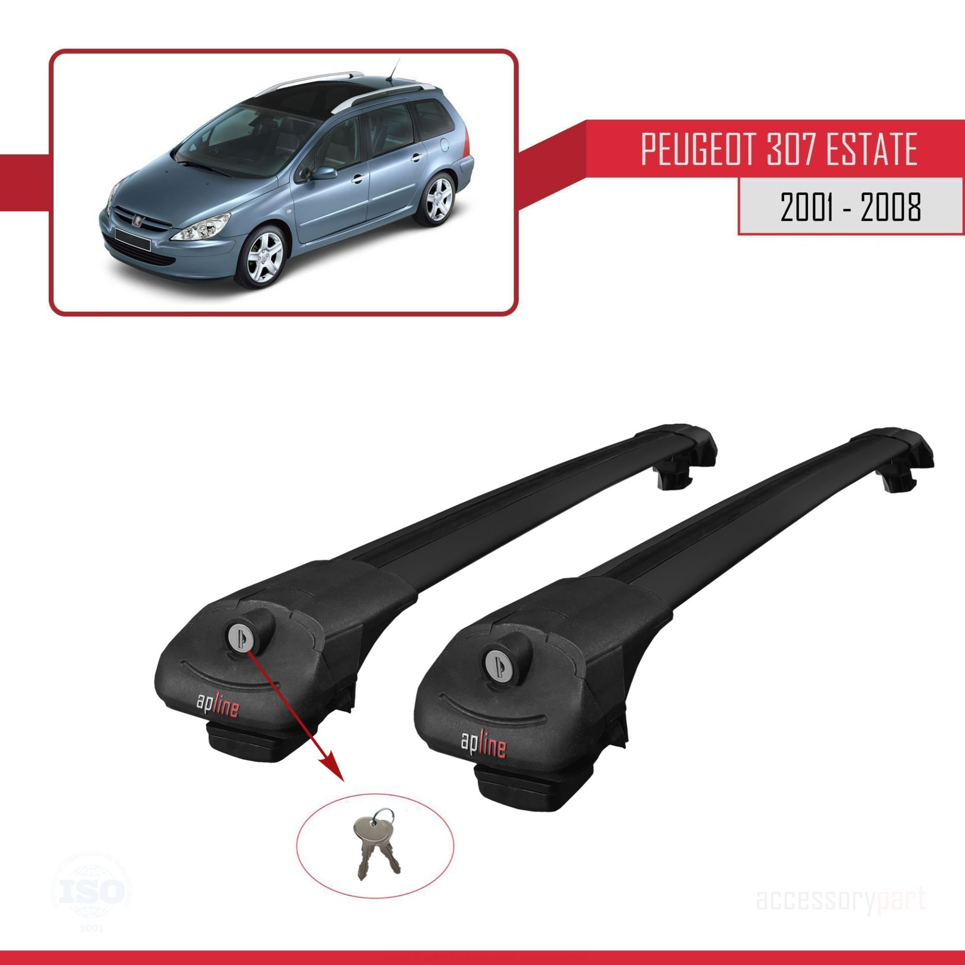 Peugeot 307 SW 2001-2008 Arası ile uyumlu ACE-1 Ara Atkı Tavan Barı SİYAH