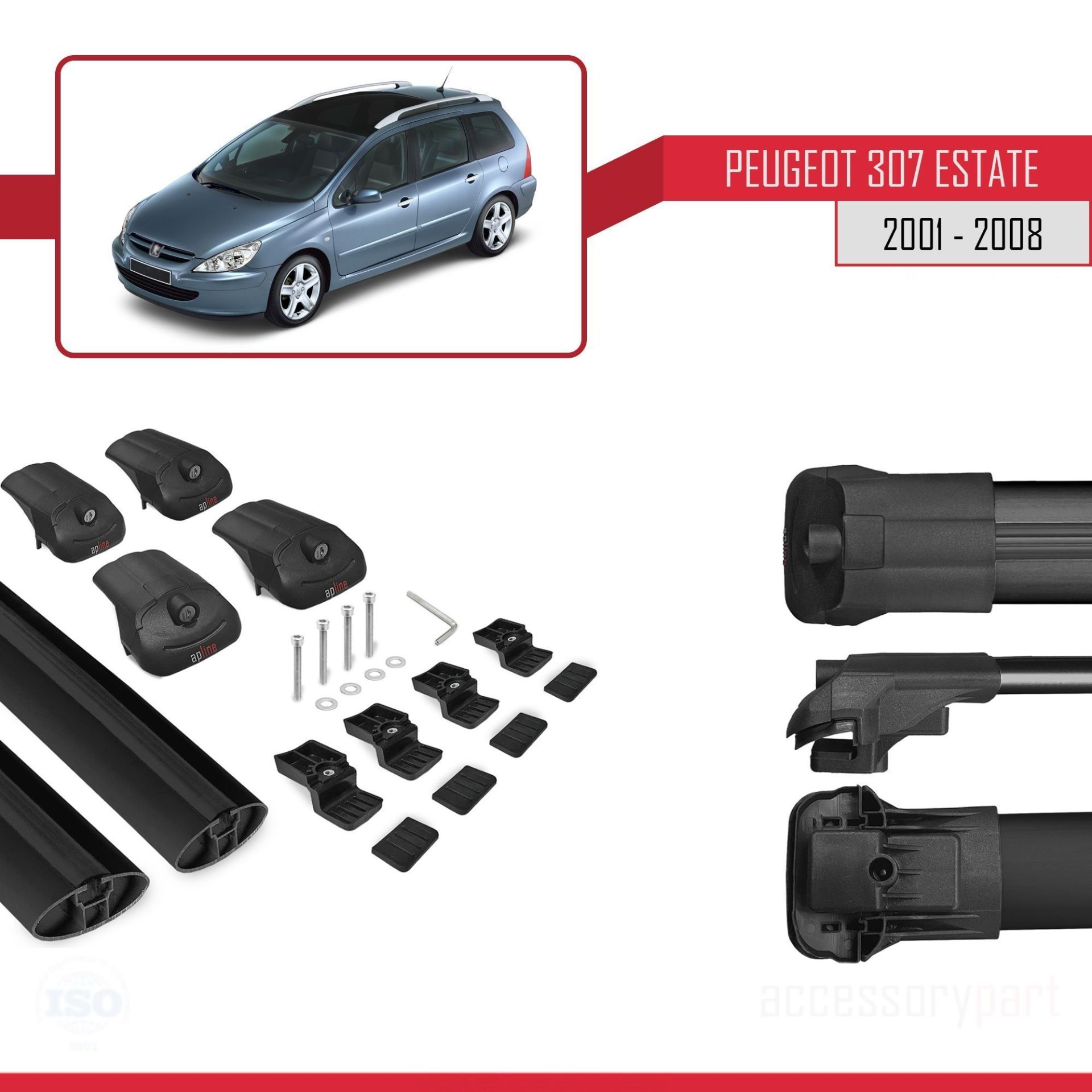 Peugeot 307 SW 2001-2008 Arası ile uyumlu ACE-1 Ara Atkı Tavan Barı SİYAH