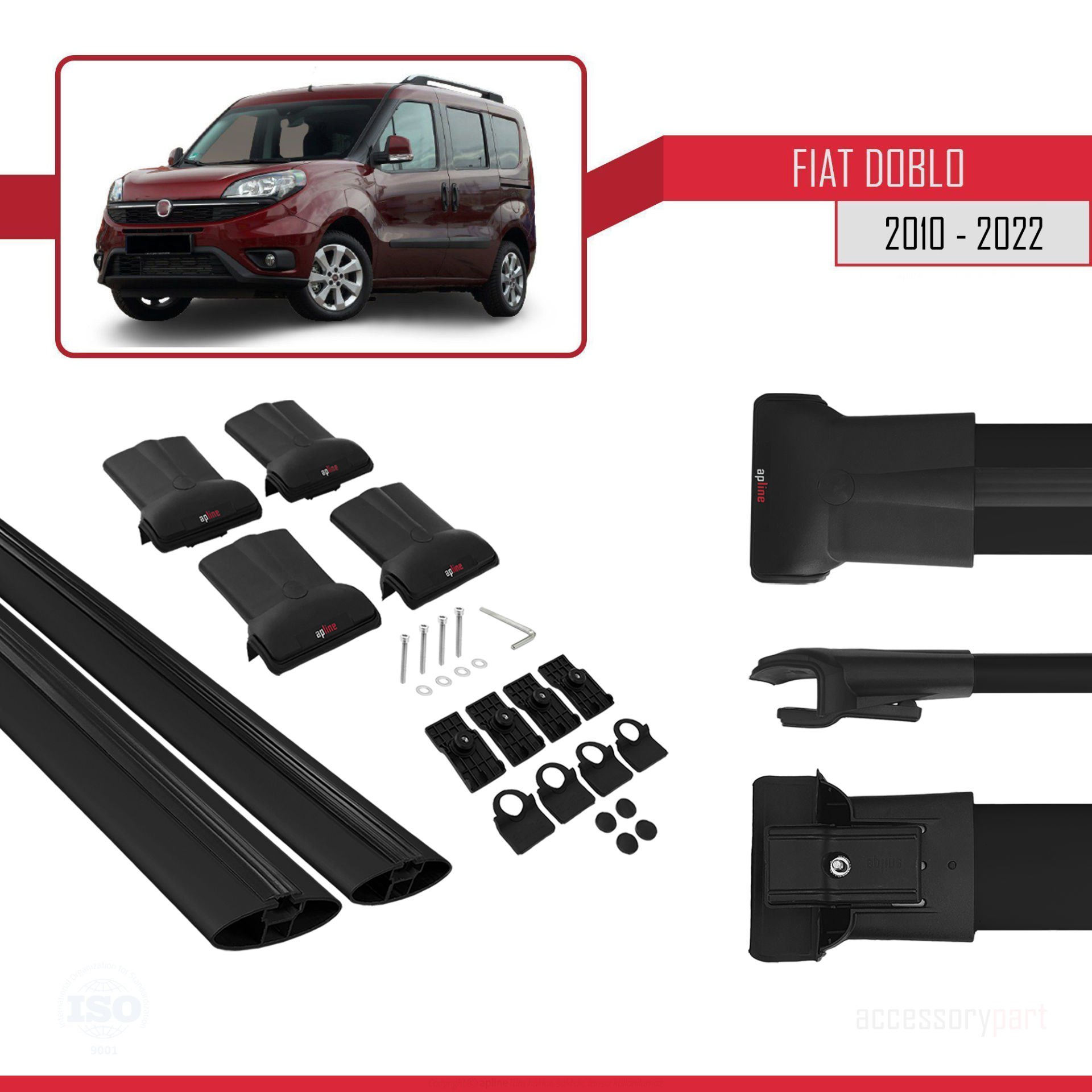 Fiat Doblo 2010-2022 Arası ile uyumlu FLY Model Ara Atkı Tavan Barı SİYAH 3 ADET BAR
