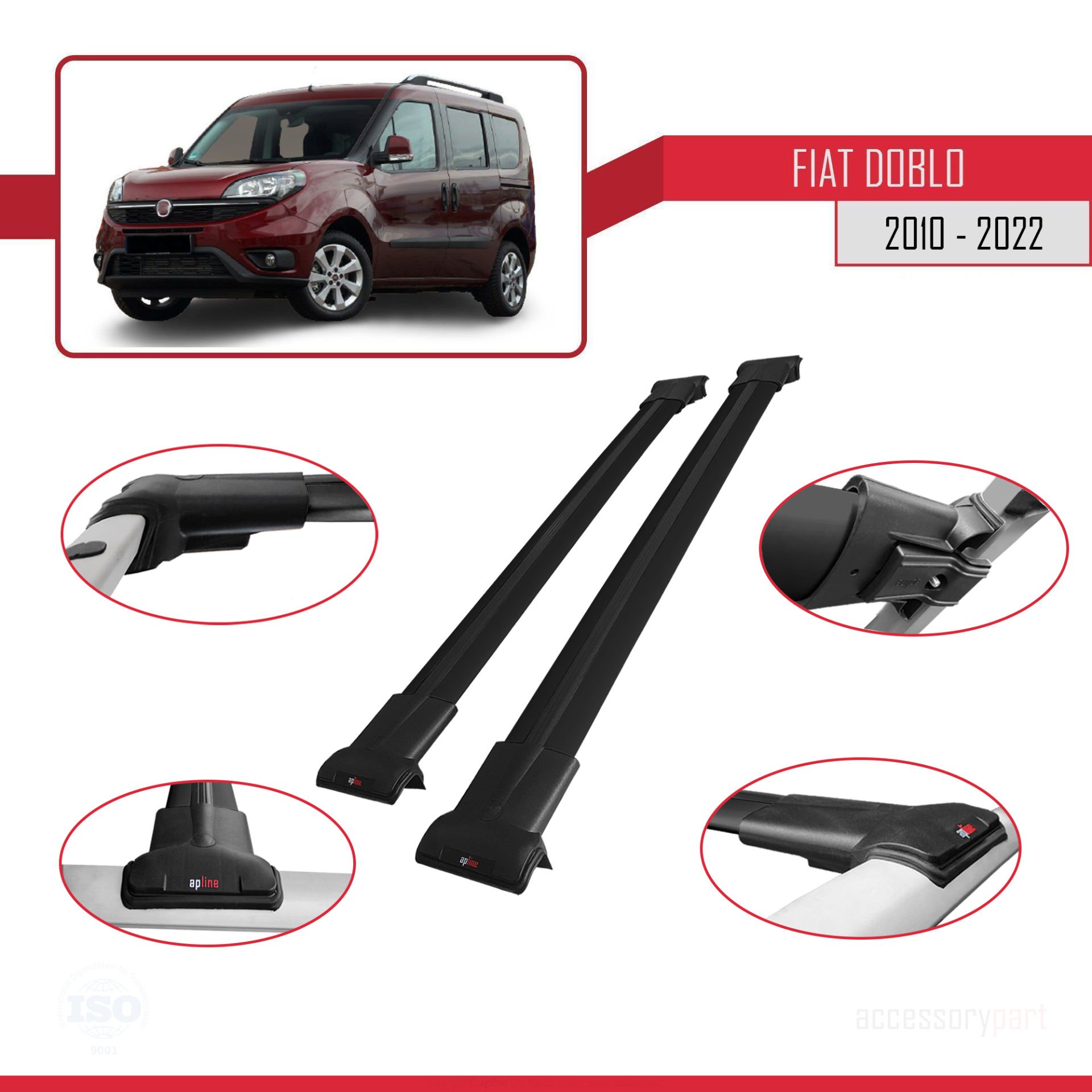 Fiat Doblo 2010-2022 Arası ile uyumlu FLY Model Ara Atkı Tavan Barı SİYAH 3 ADET BAR