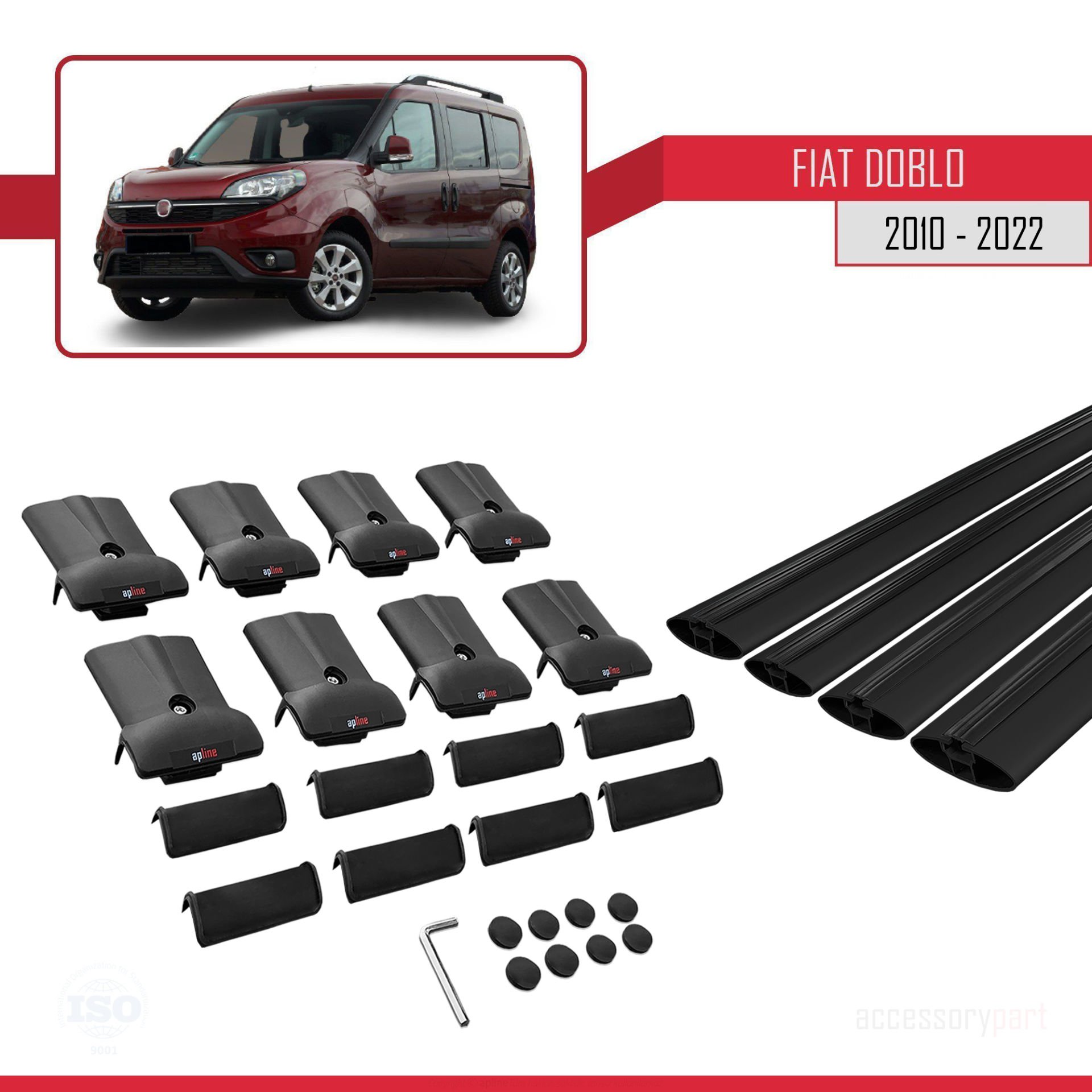 Fiat Doblo 2010-2022 Arası ile uyumlu FLY Model Ara Atkı Tavan Barı SİYAH 4 ADET BAR