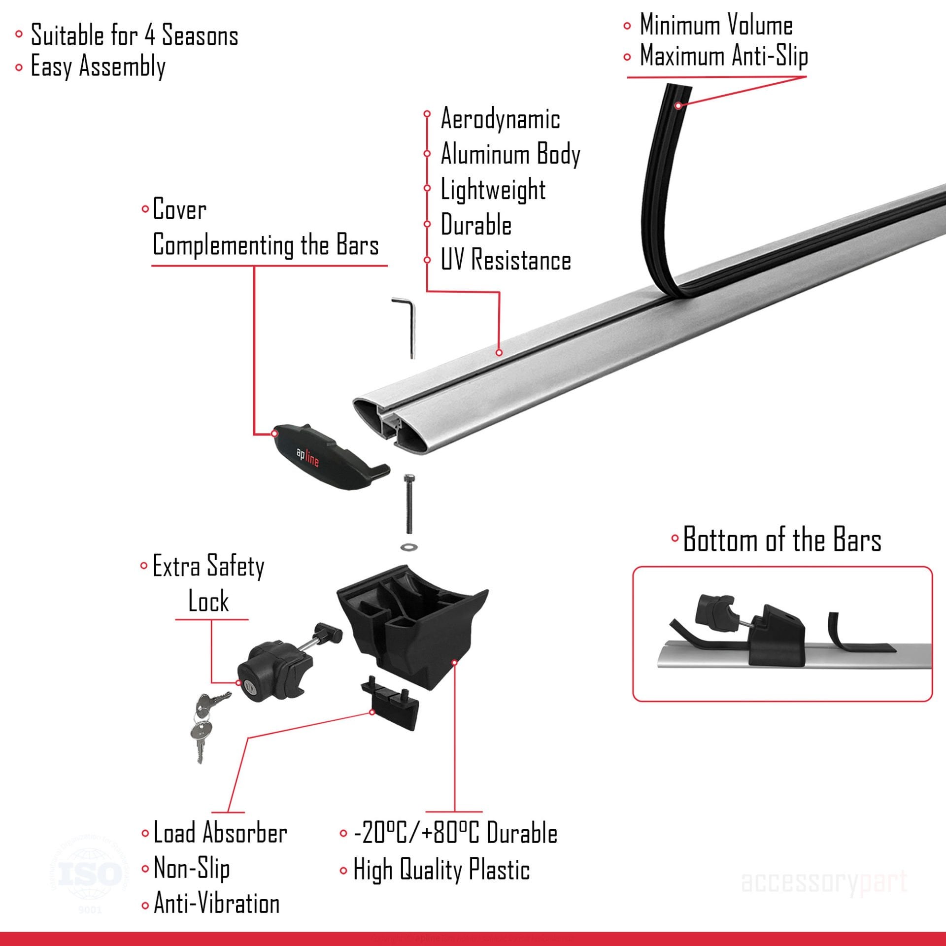 Fiat Doblo 2010-2022 Arası ile uyumlu HOOK Model Anahtar Kilitli Ara Atkı Tavan Barı GRİ