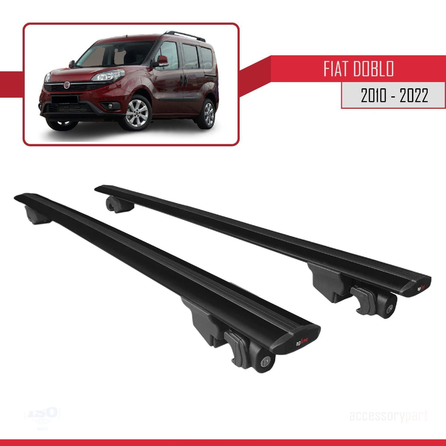 Fiat Doblo 2010-2022 Arası ile uyumlu HOOK Model Anahtar Kilitli Ara Atkı Tavan Barı SİYAH