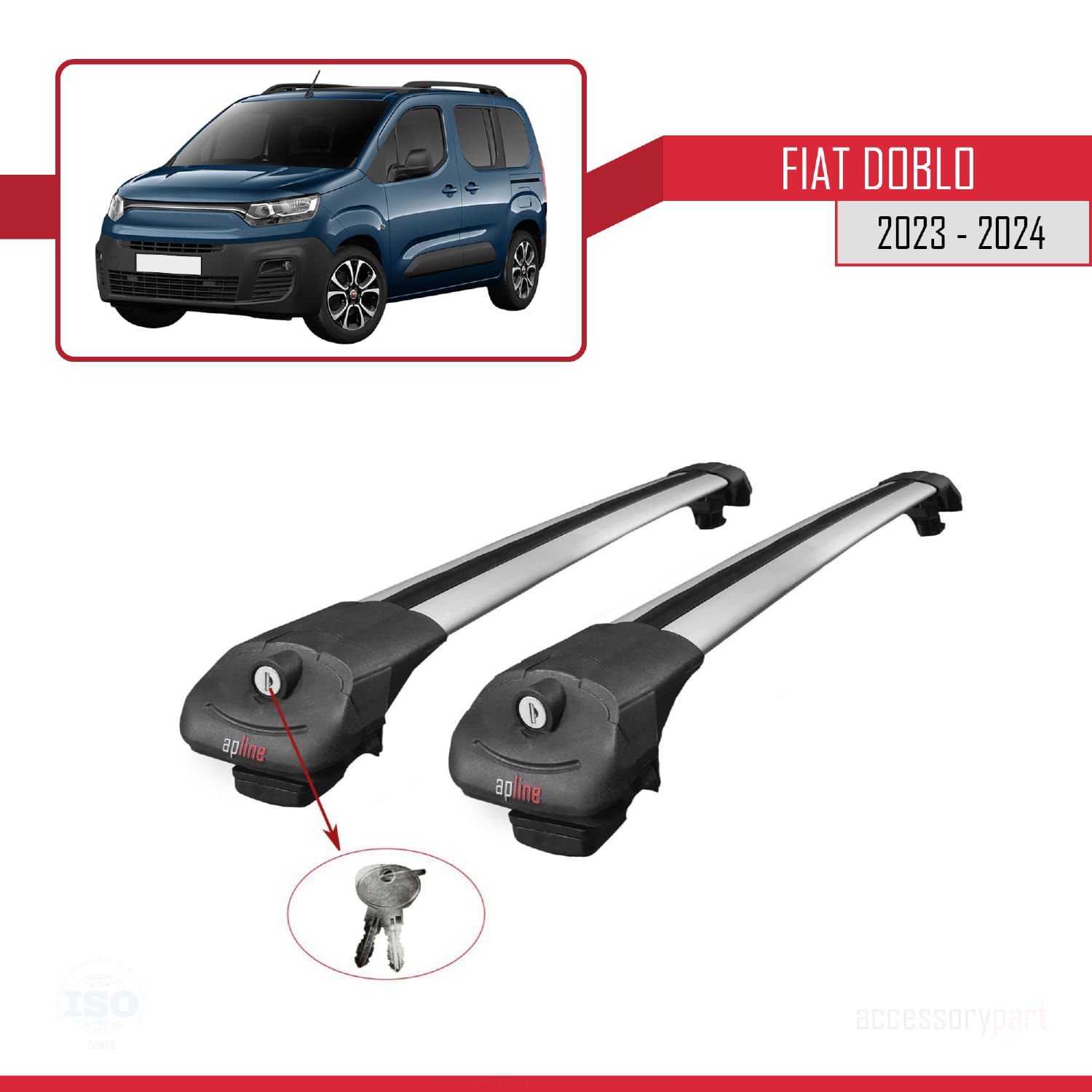 Fiat Doblo 2023 ve Sonrası ile uyumlu ACE-1 Ara Atkı Tavan Barı GRİ
