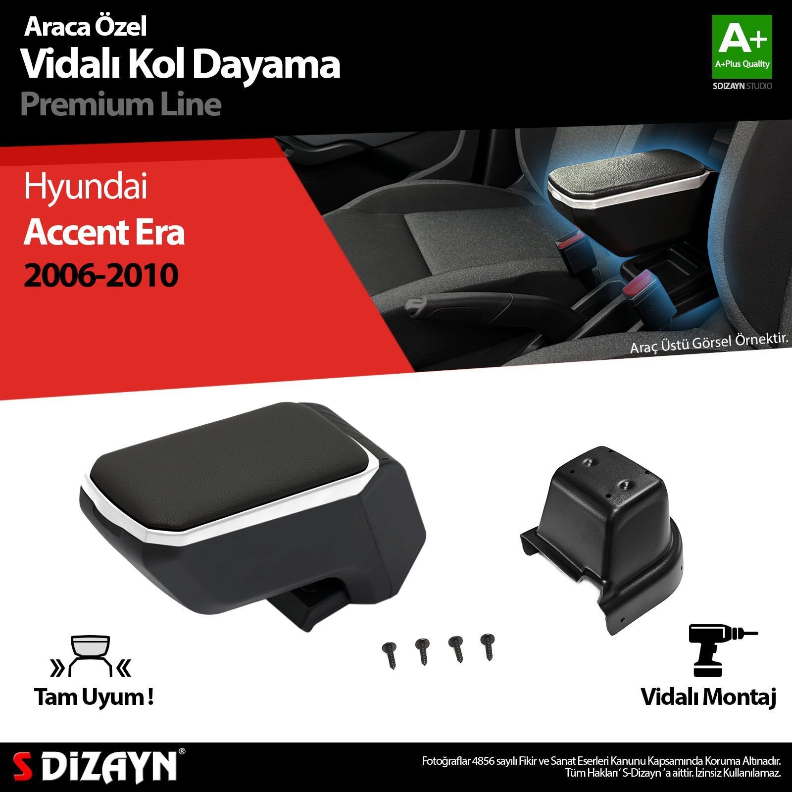 Hyundai Accent Uyumlu Era Kol Dayama Kolçak ABS Vidalı Gri 2006-2010 A+Kalite Parça