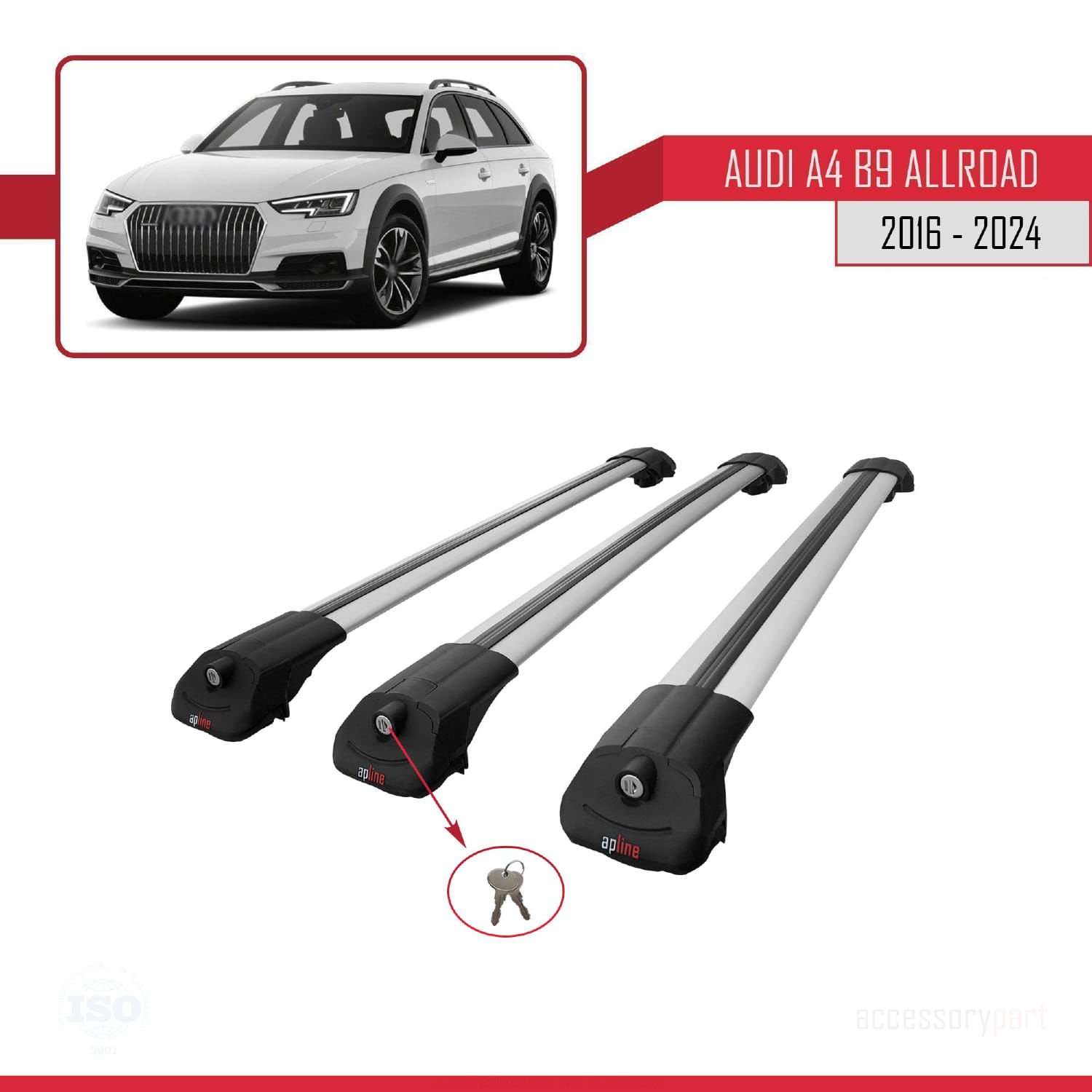Audi A4 (B9) ALLROAD 2016 ve Sonrası ile uyumlu ACE-1 Ara Atkı Tavan Barı GRİ 3 ADET BAR
