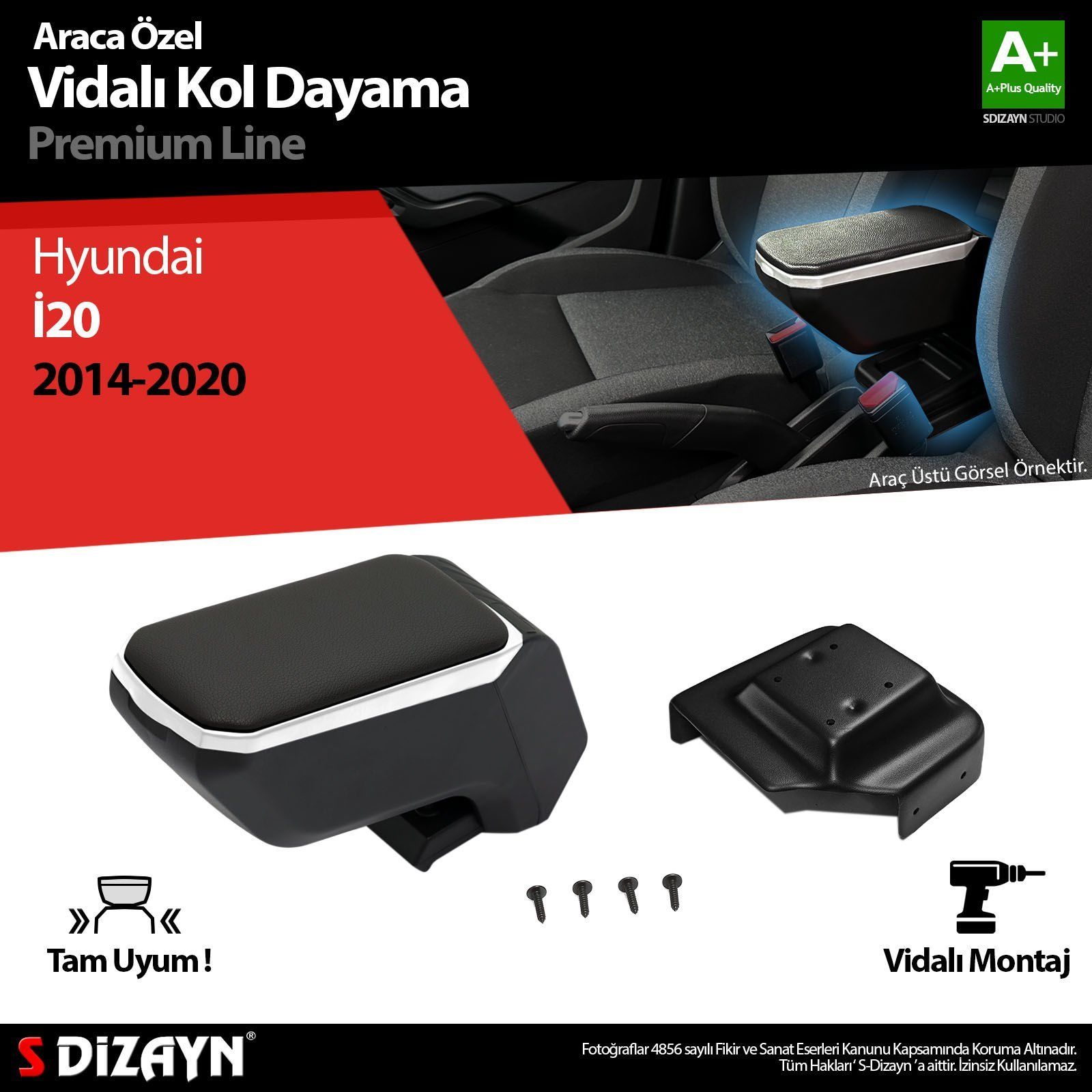 Hyundai İ20 Uyumlu Kol Dayama Kolçak ABS Vidalı Gri 2014-2020 A+Kalite Parça