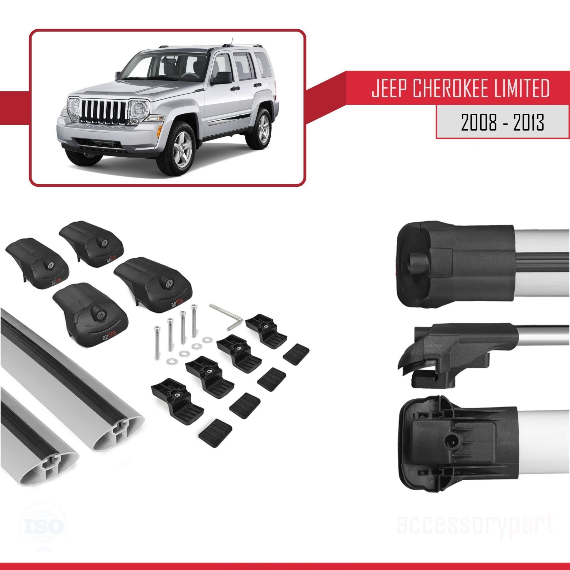 Jeep Cherokee (KK) 2008-2013 Arası ile uyumlu ACE-1 Ara Atkı Tavan Barı GRİ