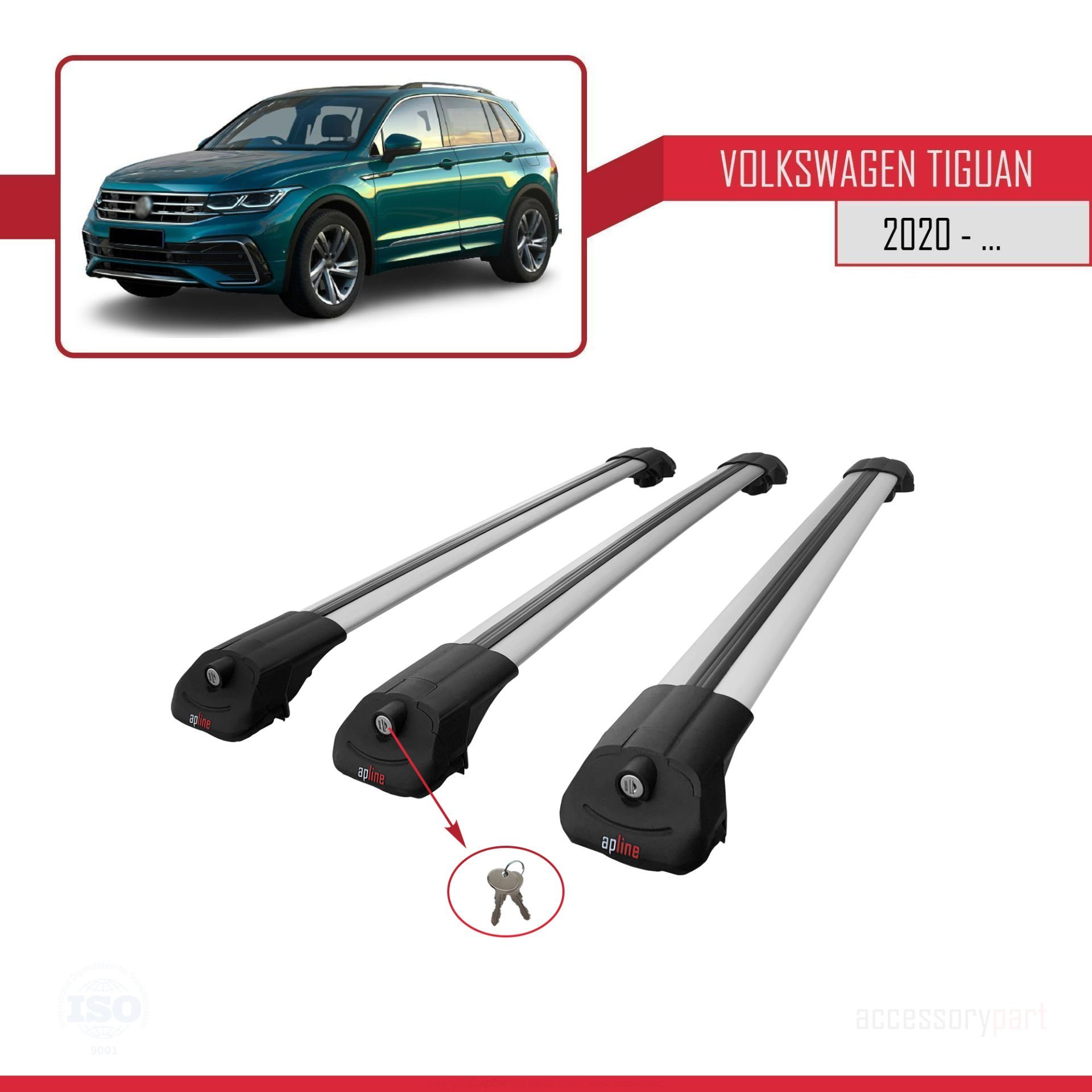 Volkswagen Tiguan 2020-2023 Arası ile uyumlu ACE-1 Ara Atkı Tavan Barı GRİ 3 ADET BAR