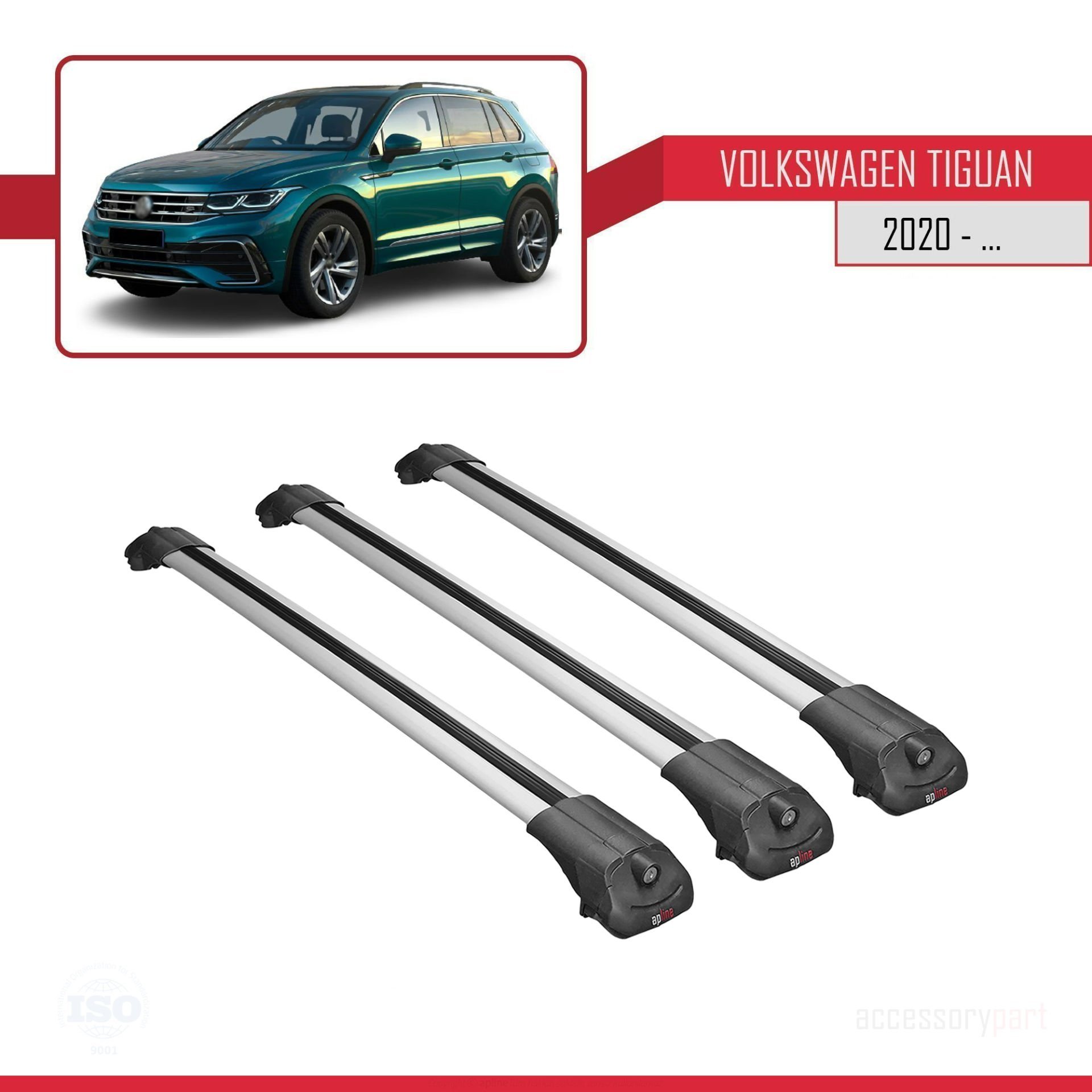 Volkswagen Tiguan 2020-2023 Arası ile uyumlu ACE-1 Ara Atkı Tavan Barı GRİ 3 ADET BAR