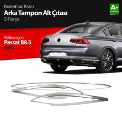 Volkswagen Passat Uyumlu B8.5 Krom Arka Tampon Alt Çıtası 3 Parça 2019 Ve Üzeri