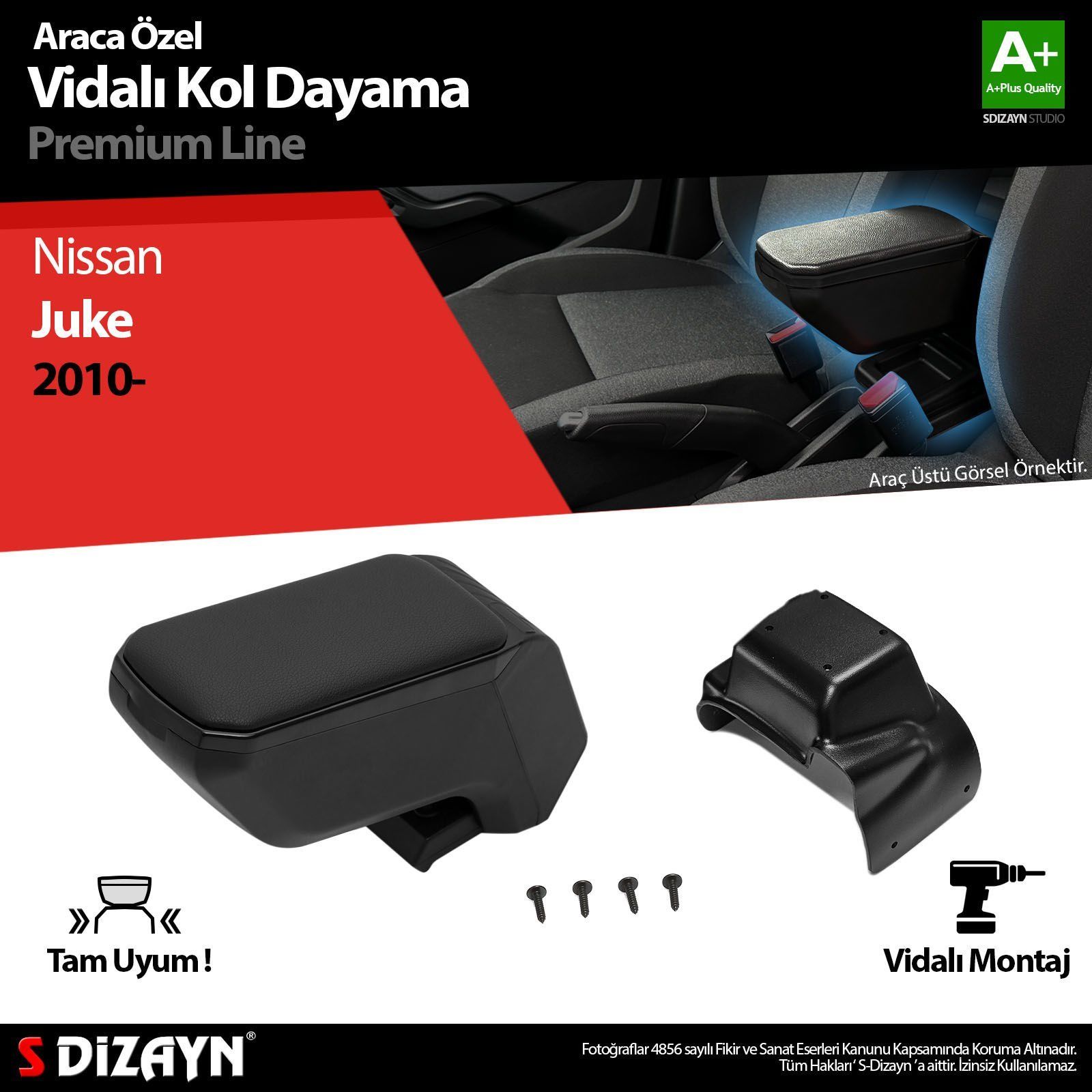 Nissan Juke Uyumlu ABS Vidalı Kol Dayama Kolçak Siyah 2010 Üzeri A+Kalite Parça