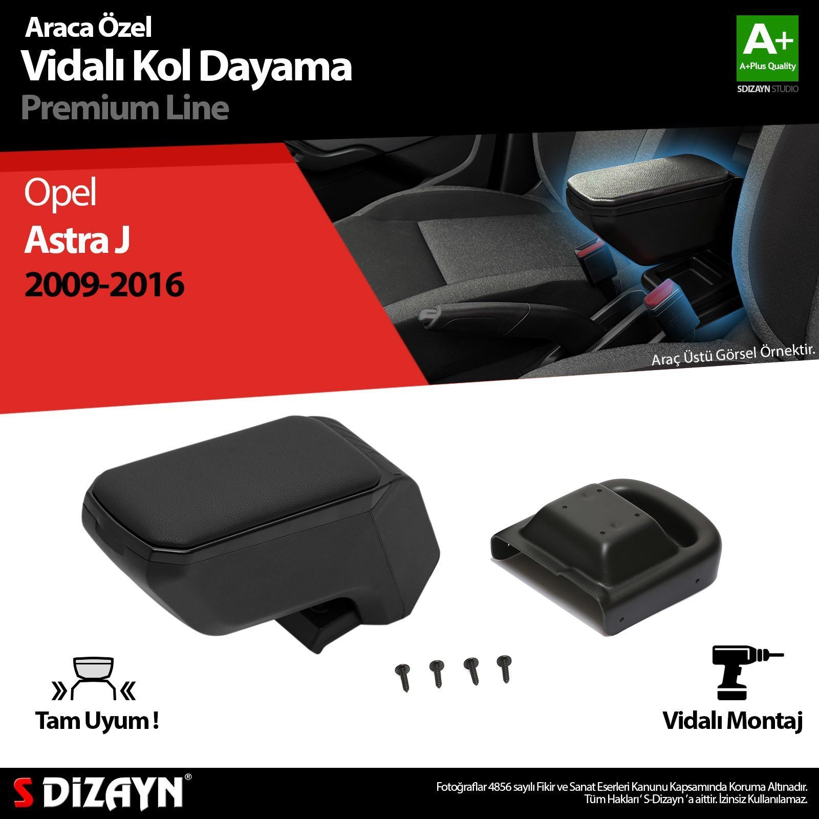 Opel Astra Uyumlu J ABS Vidalı Kol Dayama Kolçak Siyah 2009-2016 A+Kalite Parça