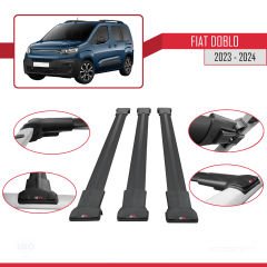 Fiat Doblo 2023 ve Sonrası ile uyumlu FLY Model Ara Atkı Tavan Barı SİYAH 3 ADET BAR