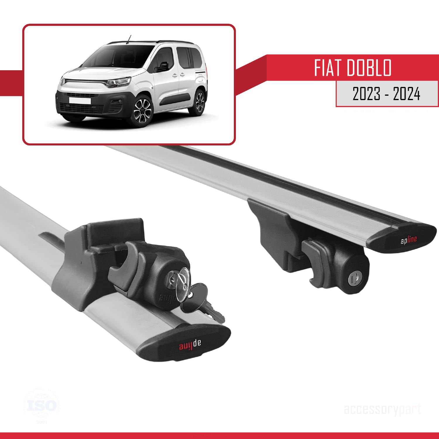 Fiat Doblo 2023 ve Sonrası ile uyumlu HOOK Model Anahtar Kilitli Ara Atkı Tavan Barı GRİ
