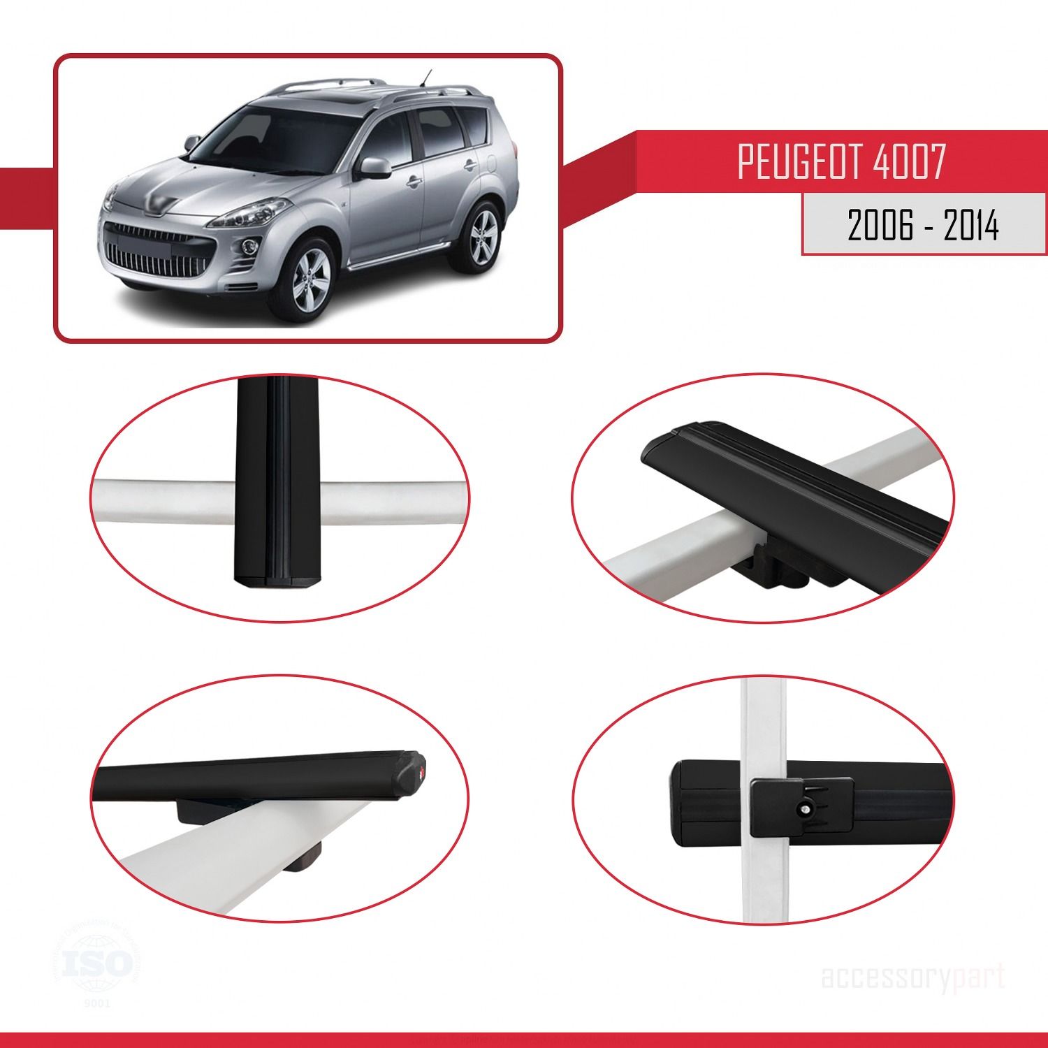 Peugeot 4007 2006-2014 Arası ile uyumlu Basic Model Ara Atkı Tavan Barı SİYAH 3 ADET