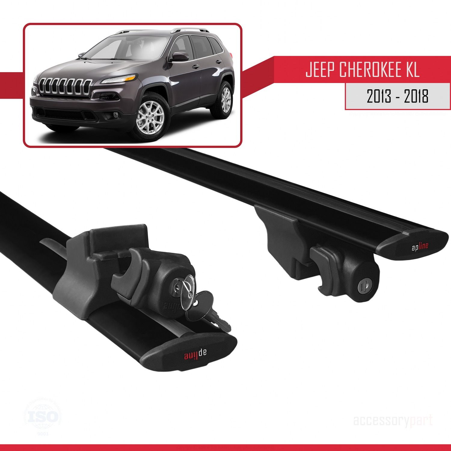 Jeep Cherokee (KL) 2013-2018 Arası ile uyumlu HOOK Model Anahtar Kilitli Ara Atkı Tavan Barı SİYAH
