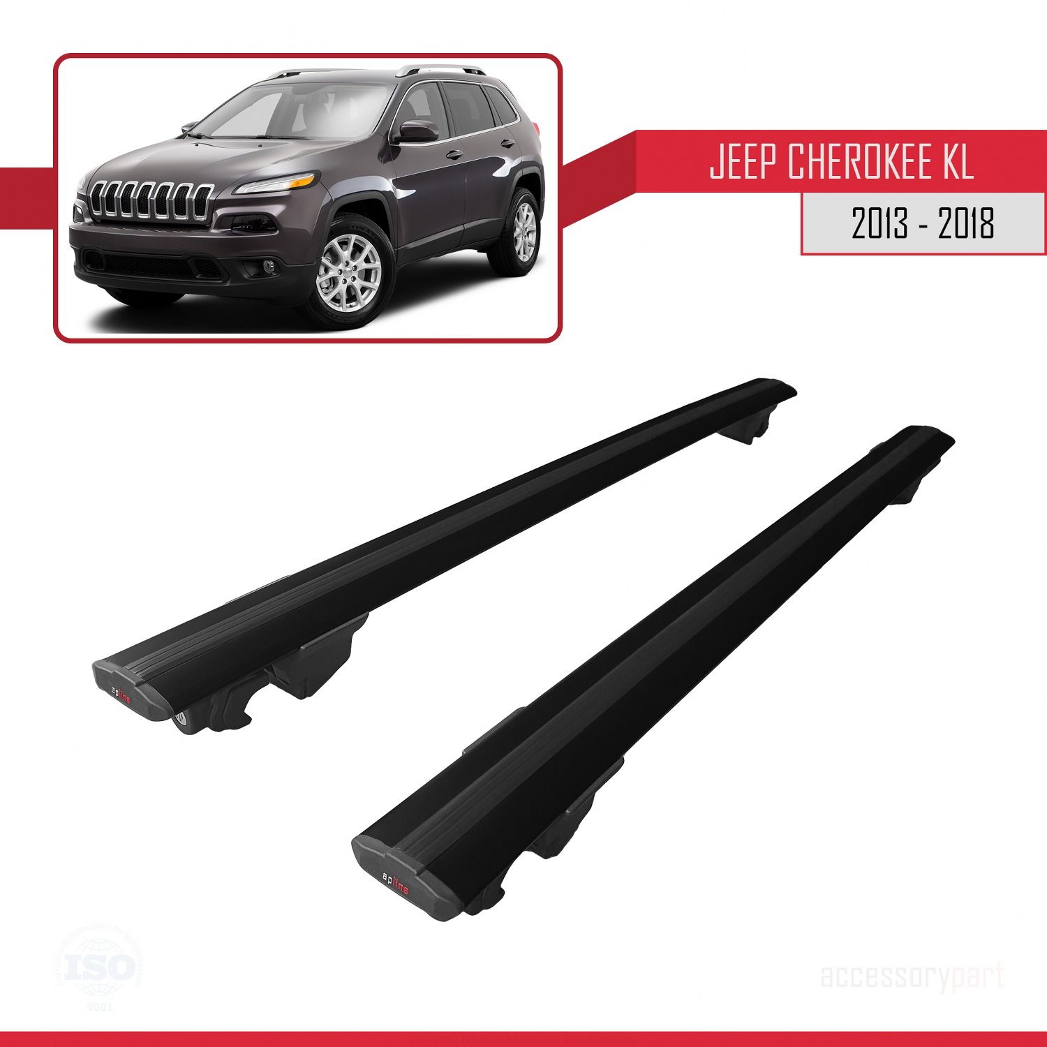 Jeep Cherokee (KL) 2013-2018 Arası ile uyumlu HOOK Model Anahtar Kilitli Ara Atkı Tavan Barı SİYAH